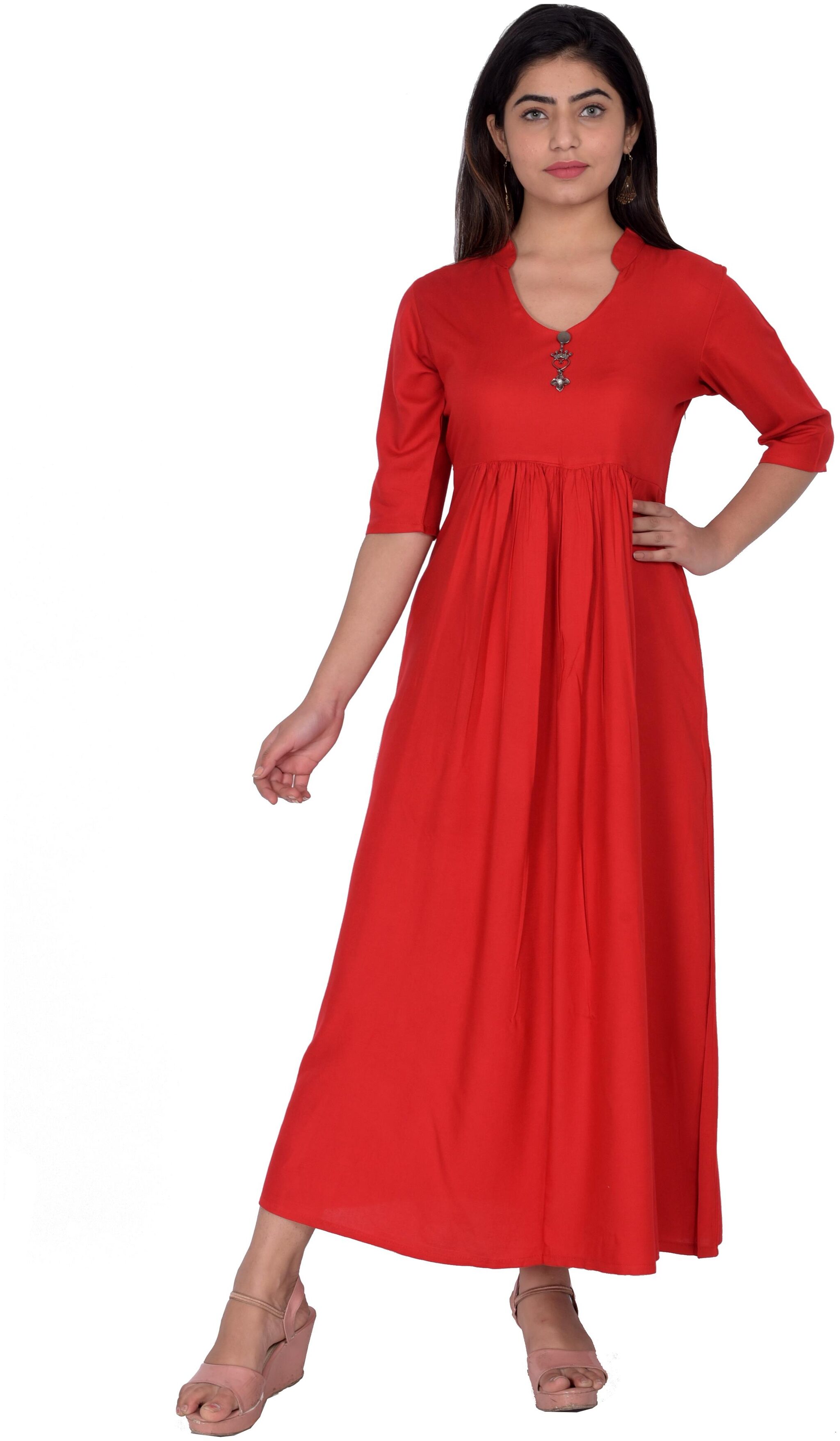 

Flamboyant Red Solid Blouson dress