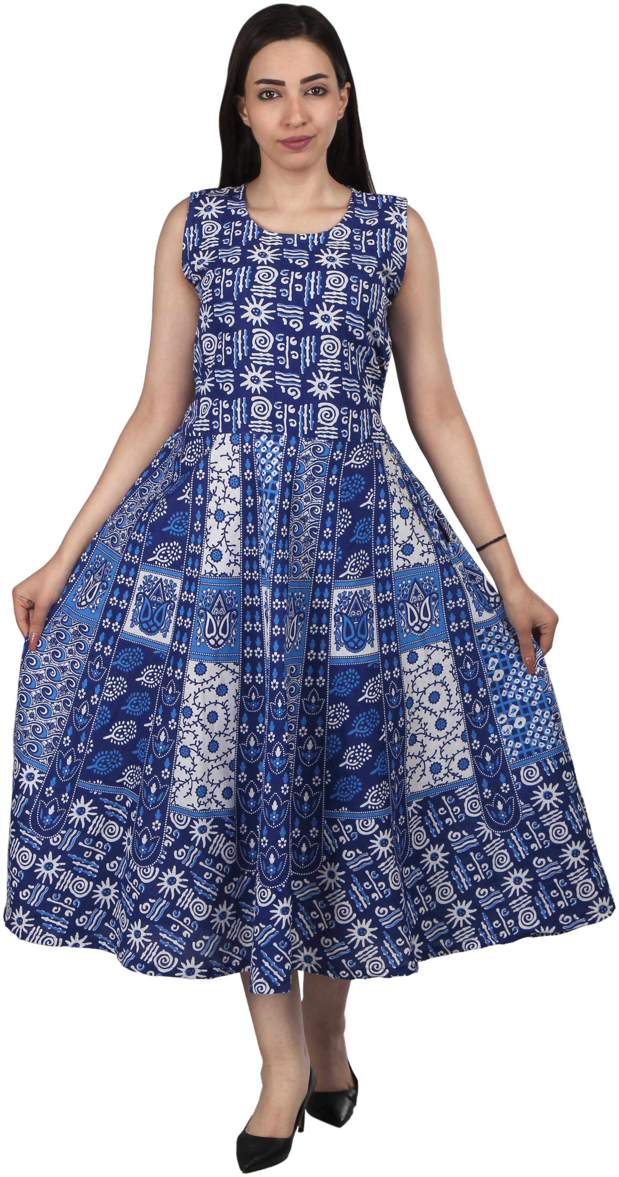 

Flamboyant Blue Printed Fit flare dress
