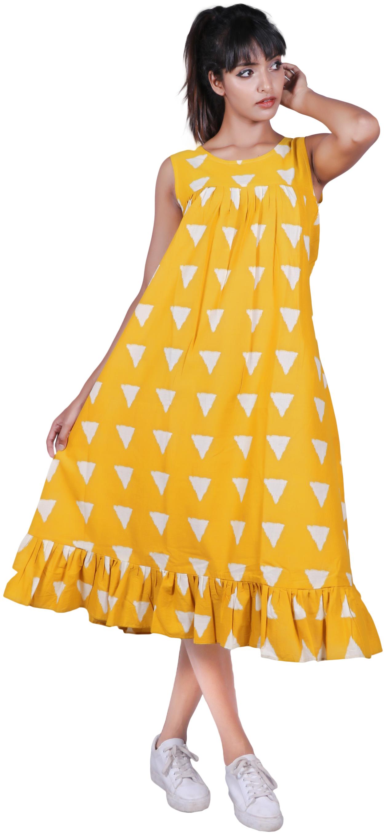

indirage Yellow White Floral A-line dress