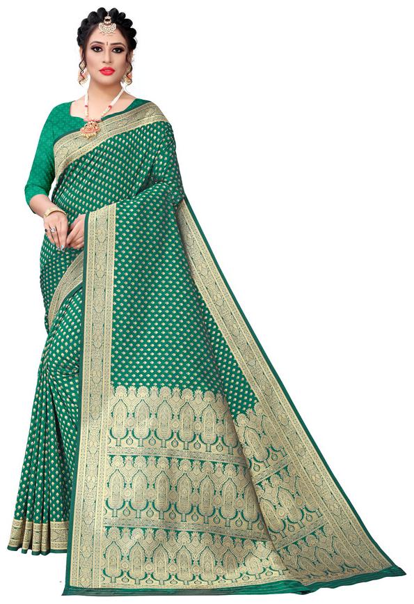 

Flareon Silk Woven Green Color Saree with Blouse Piece