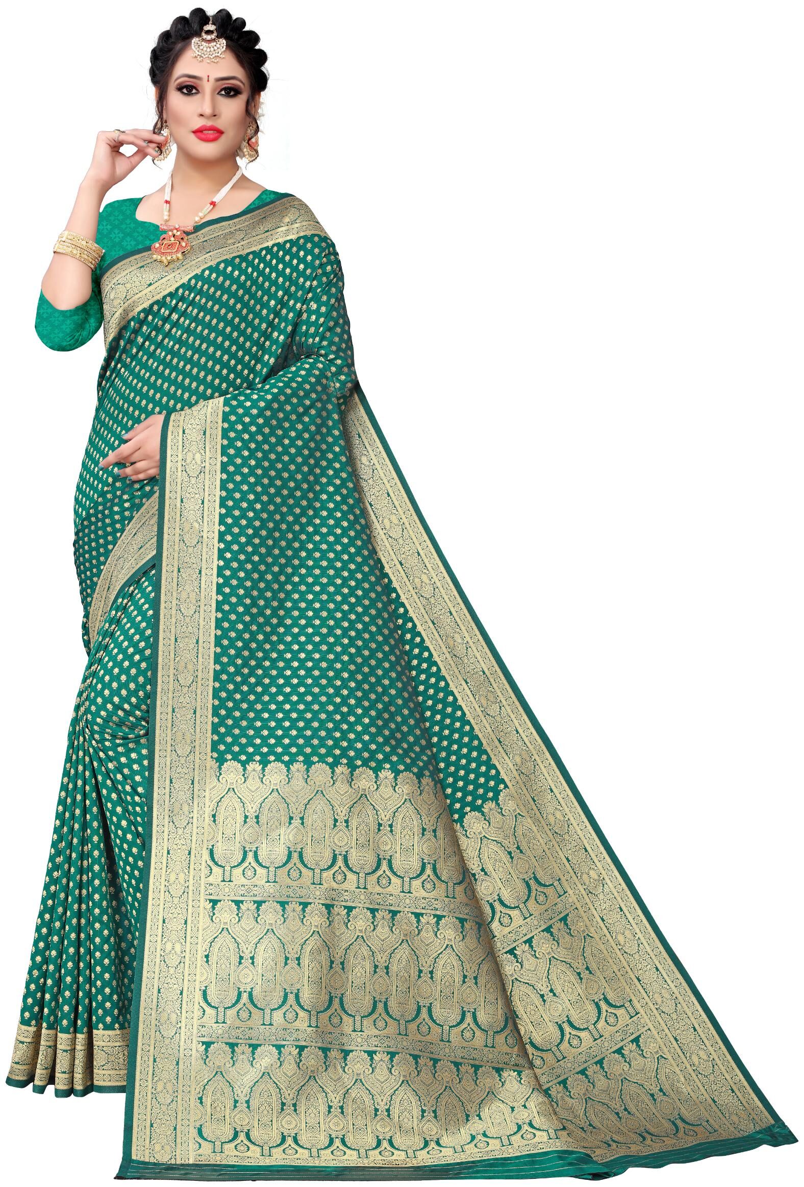 

Flareon Silk Woven Green Designer Saree Women