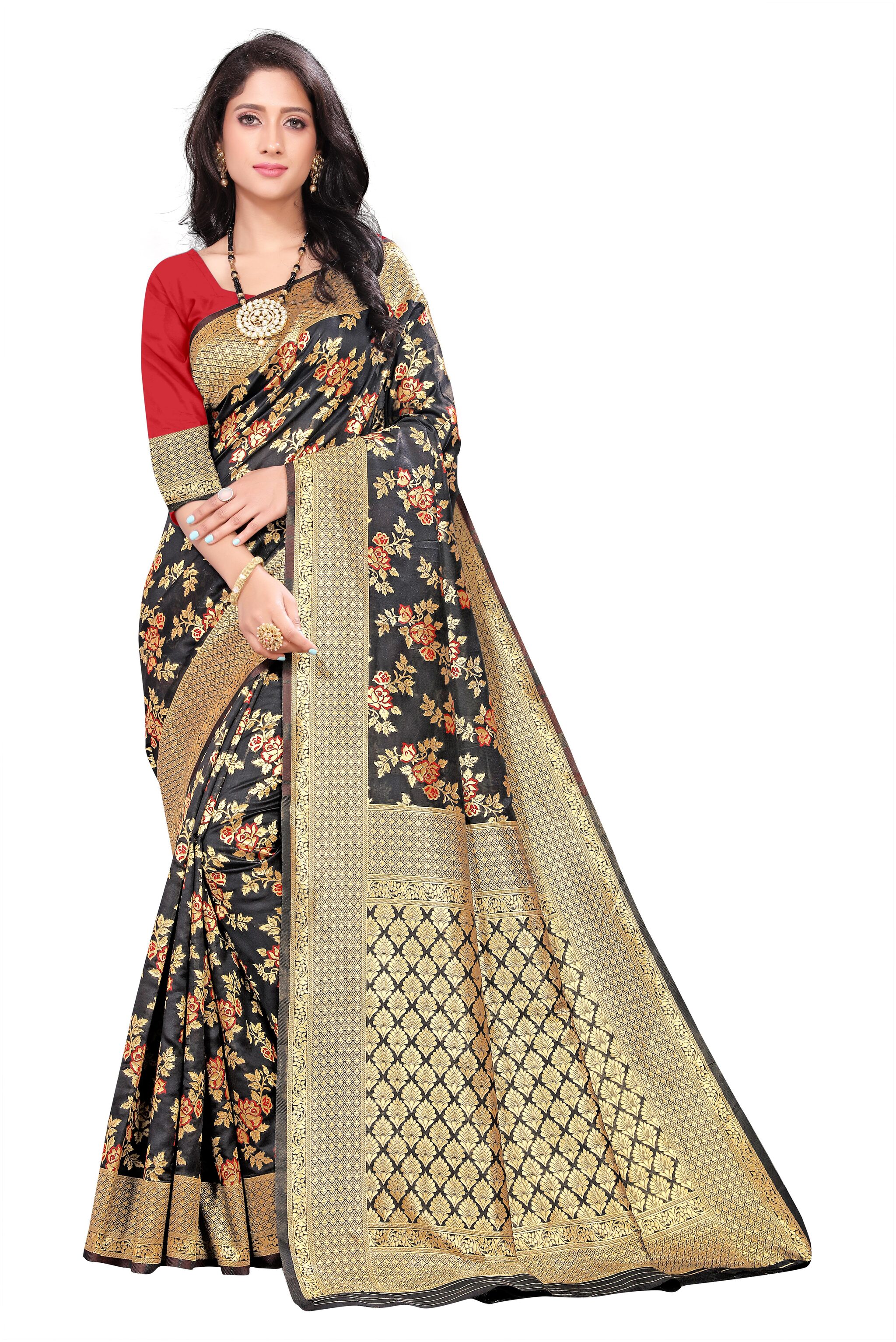 

Flareon Women Silk Floral Multi Color Saree with Blouse