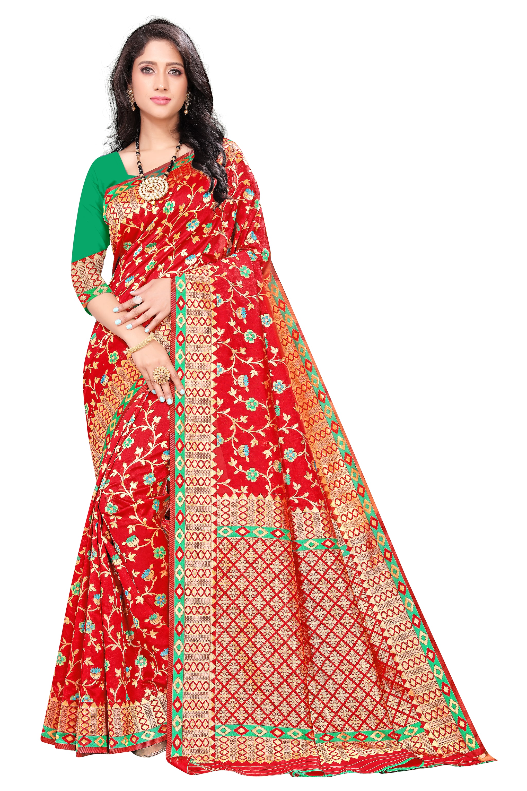 

Flareon Women Silk Floral Multi Color Saree with Blouse