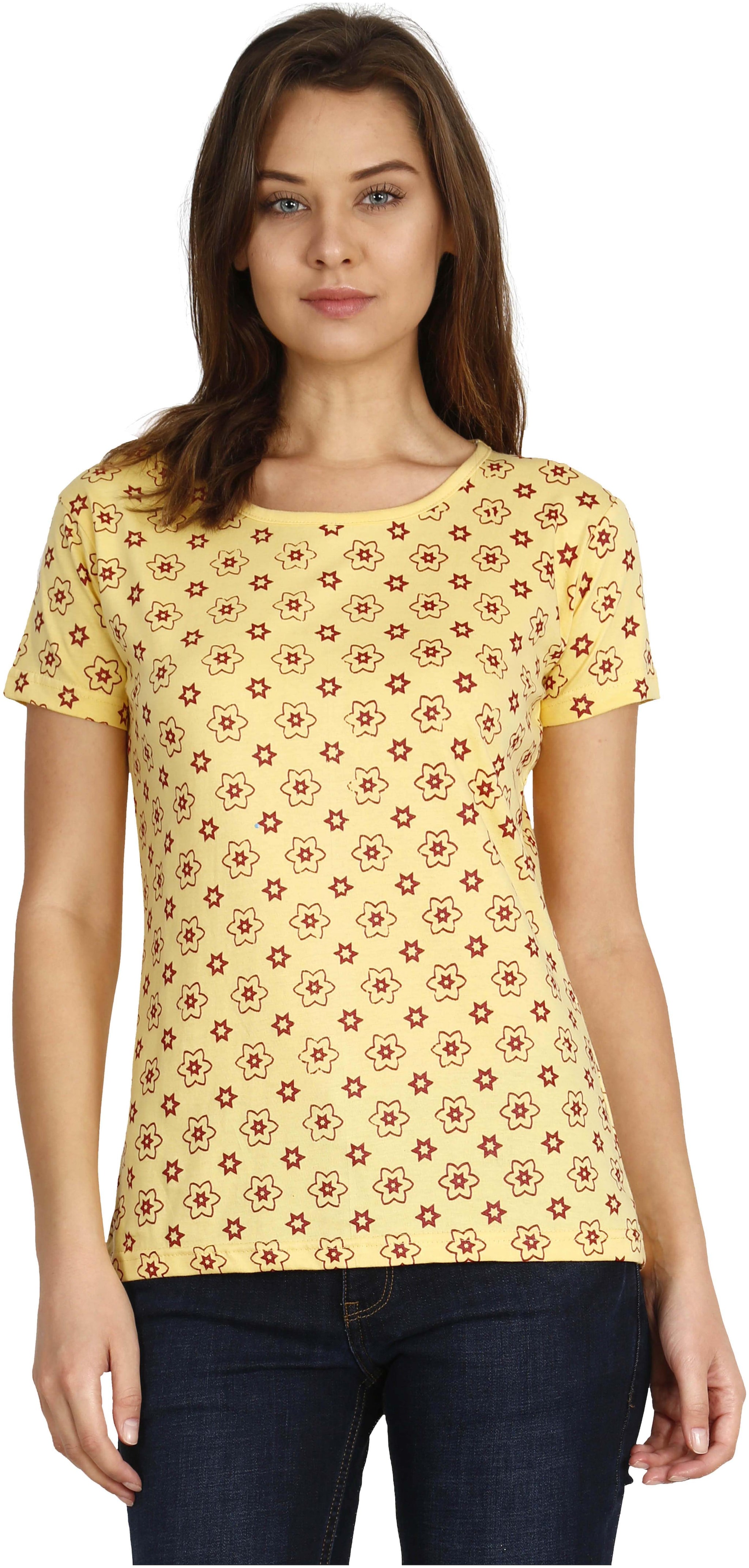 

Fleximaa Women Yellow Regular fit Round neck Cotton T shirt