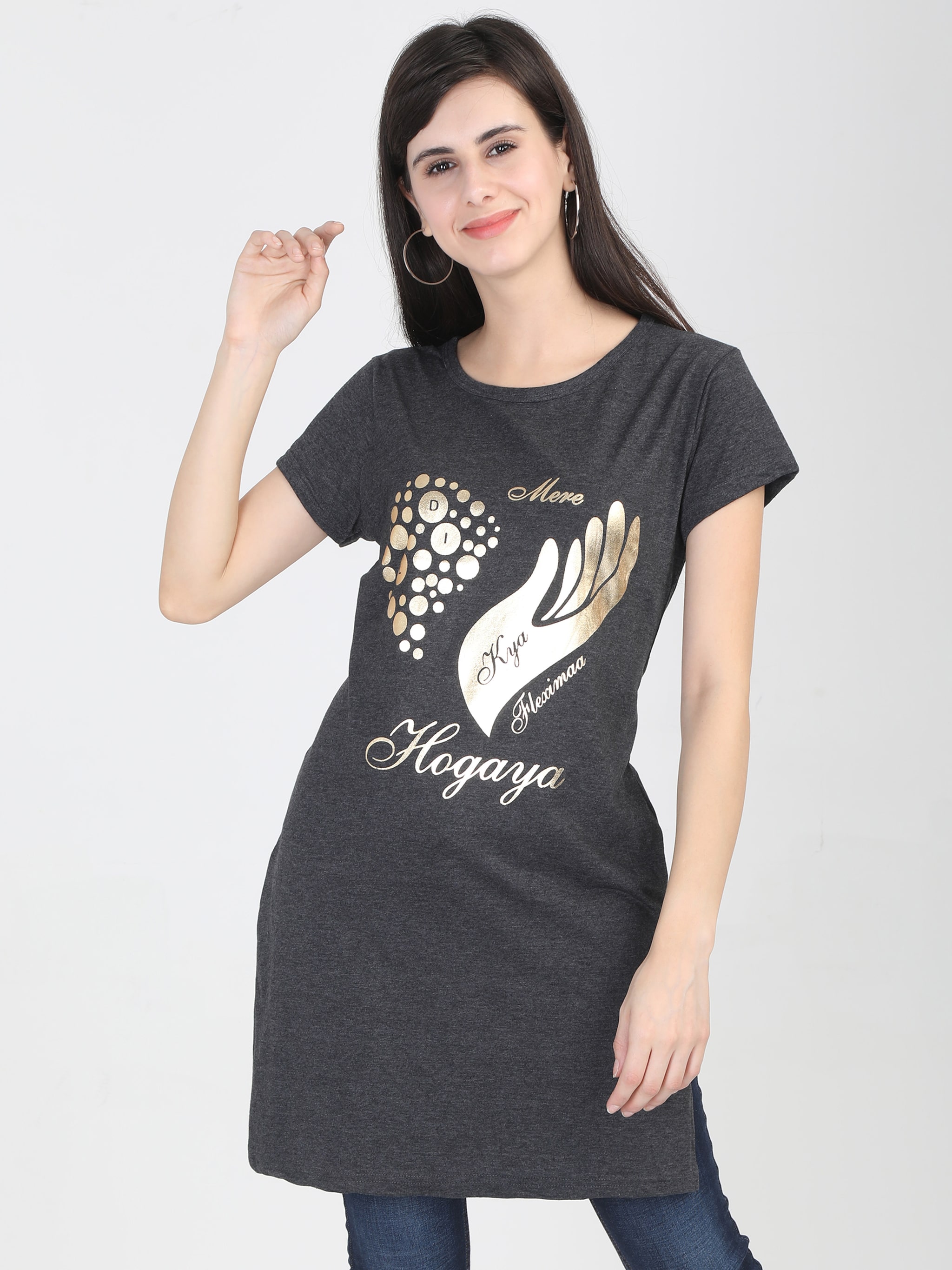 

Fleximaa Women Printed Regular top - Grey