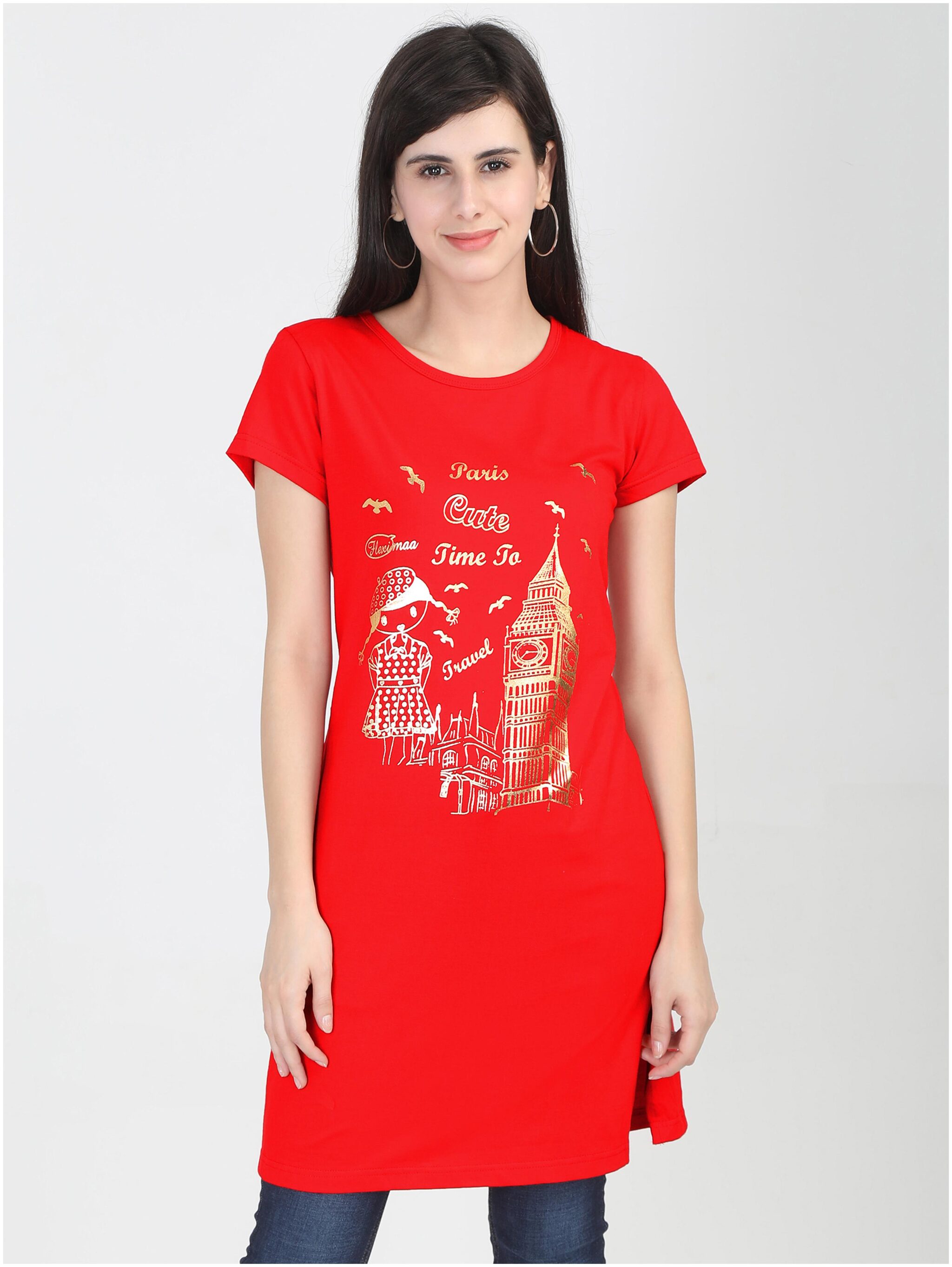 

Fleximaa Women Printed Regular top - Red