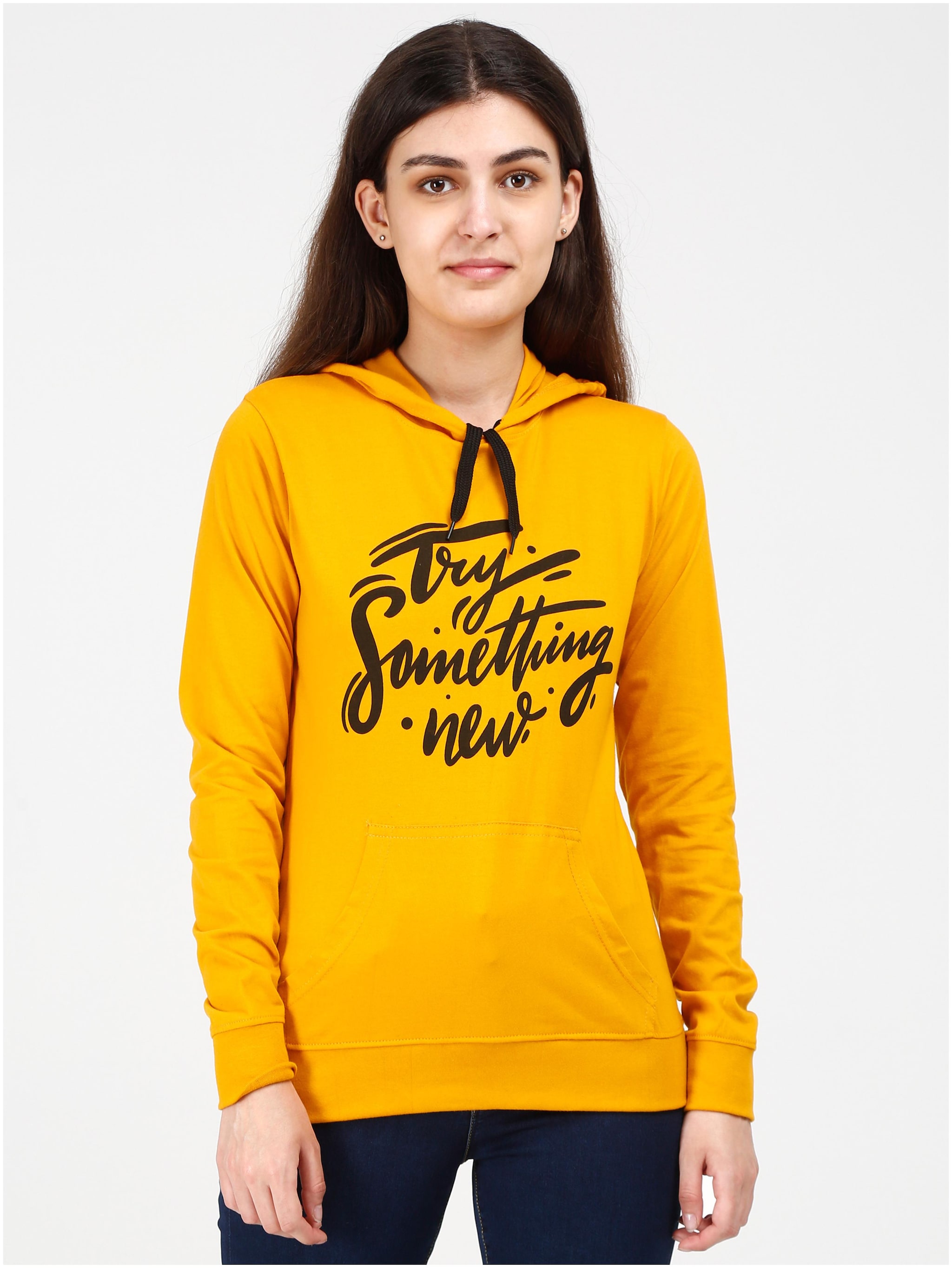 

Fleximaa Women Printed Hoodie - Mustard