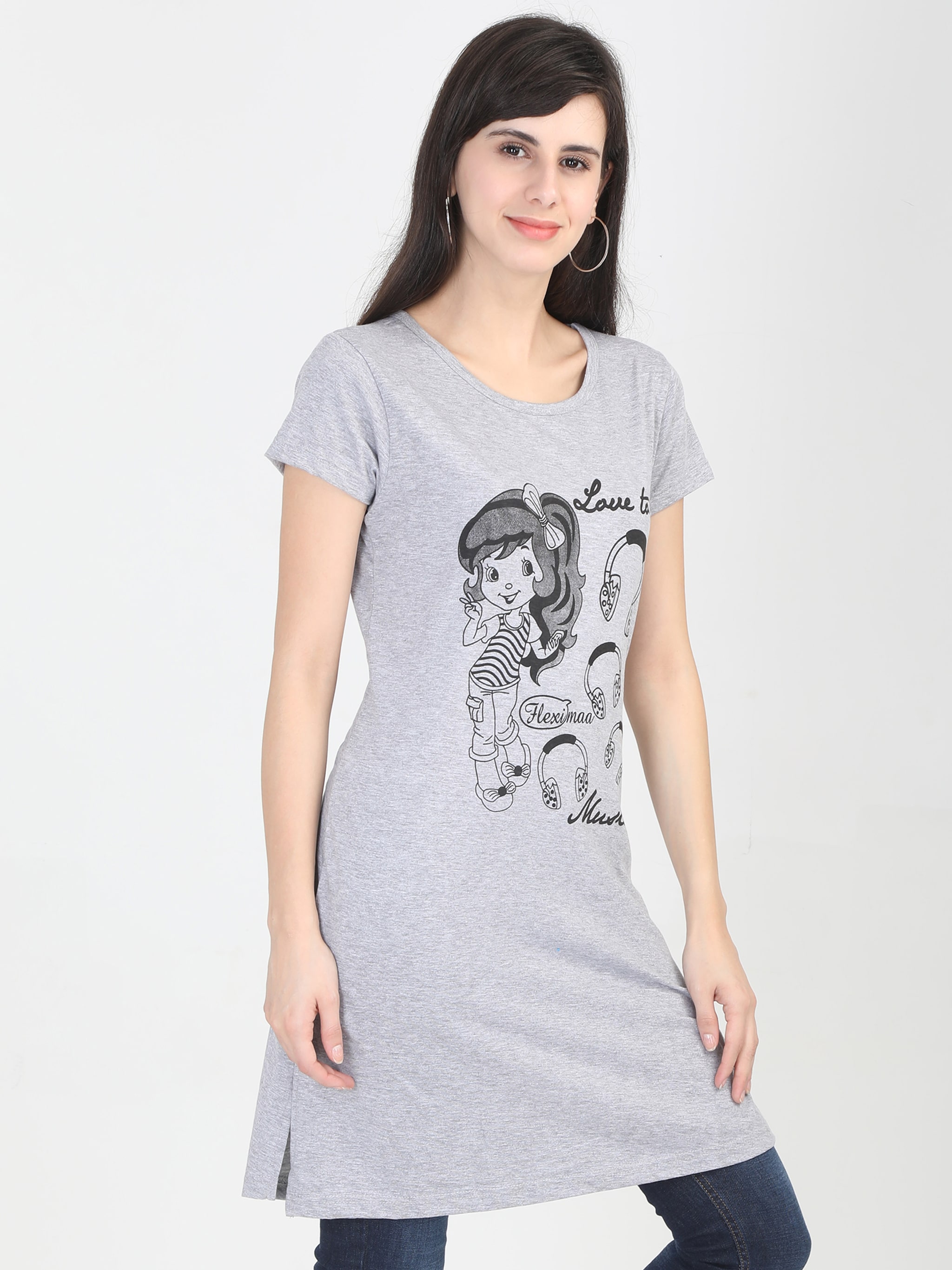 

Fleximaa Women Printed Regular top - Grey