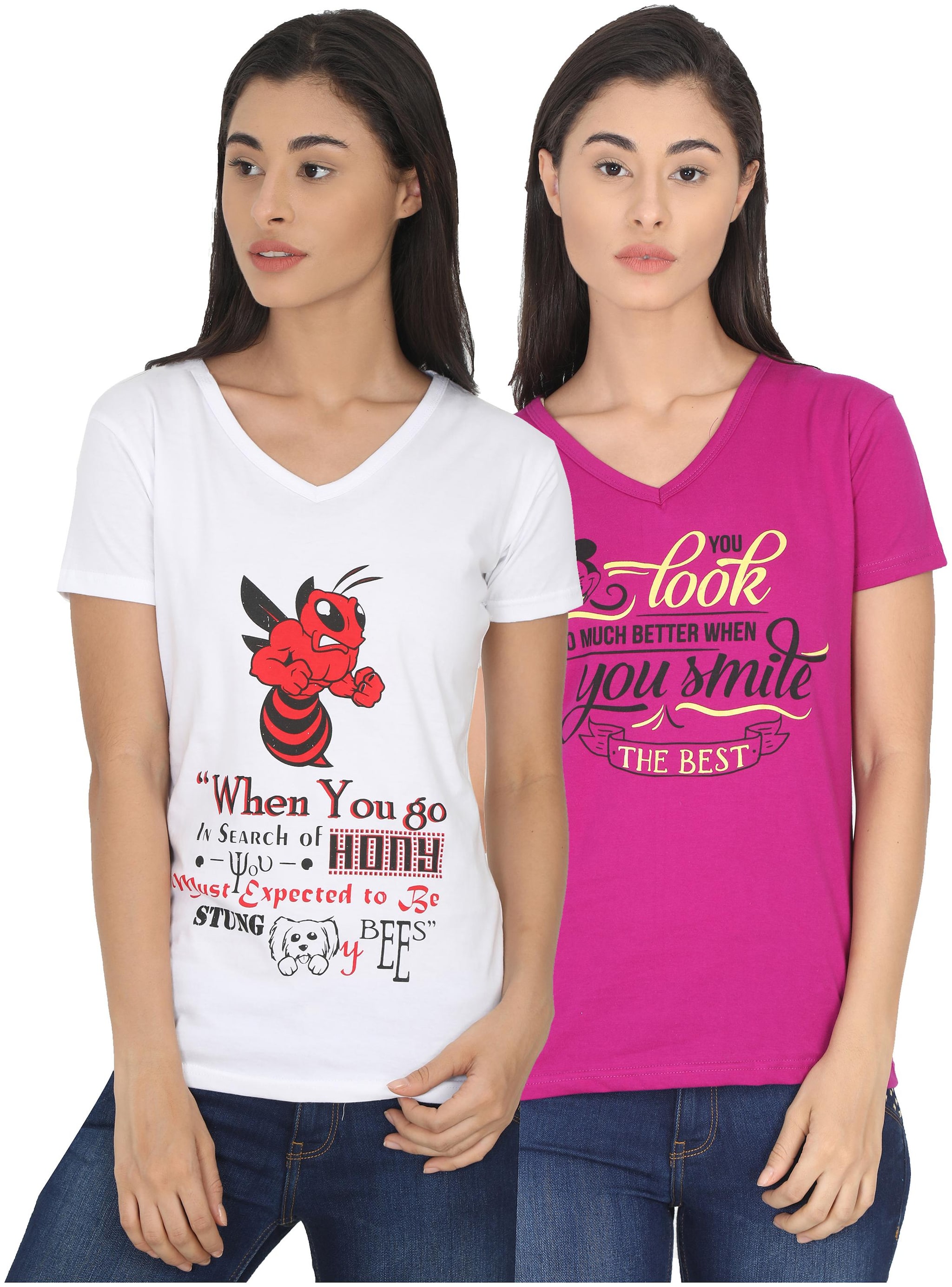 

Fleximaa Women Multi Regular fit V neck Cotton T shirt