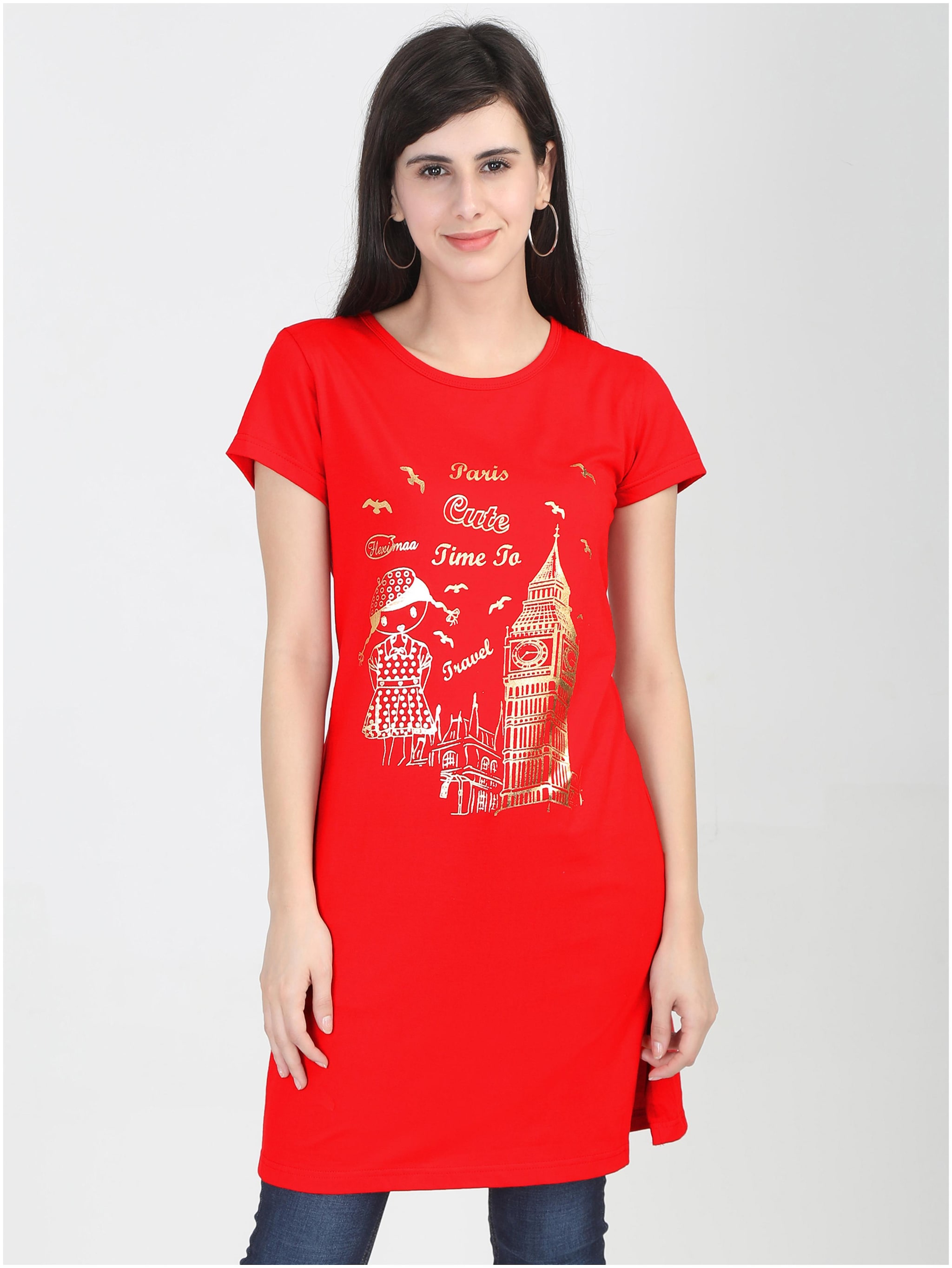

Fleximaa Women Printed Regular top - Red