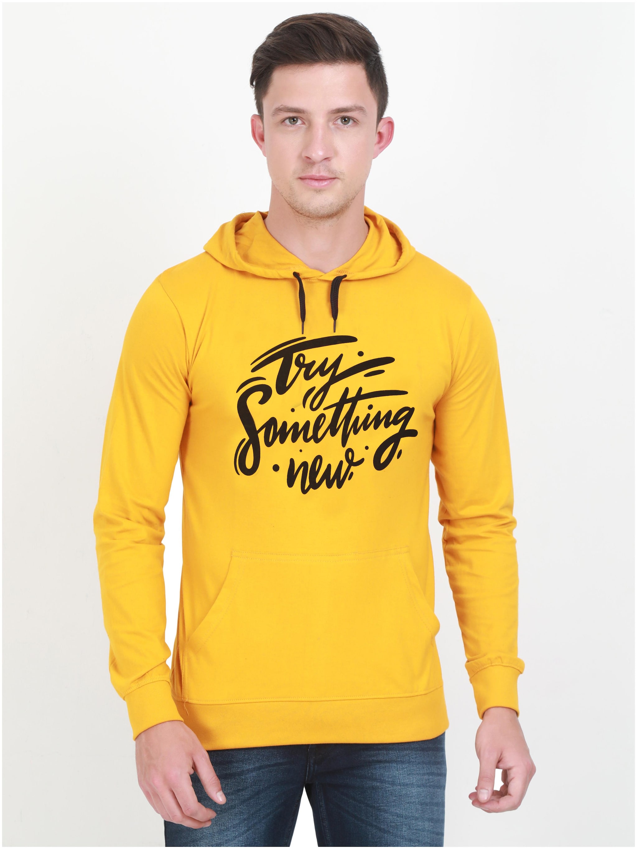 

Fleximaa Men Yellow Hooded Hoodie