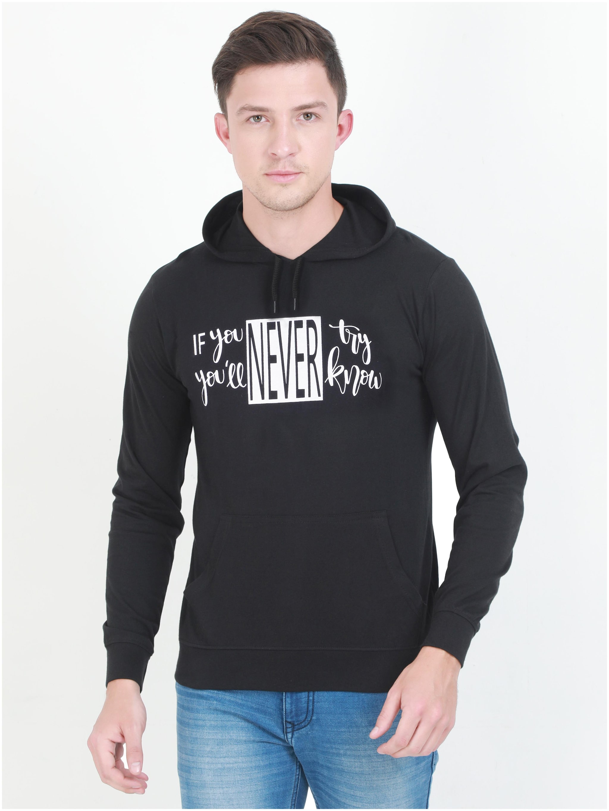

Fleximaa Men Black Hooded Hoodie