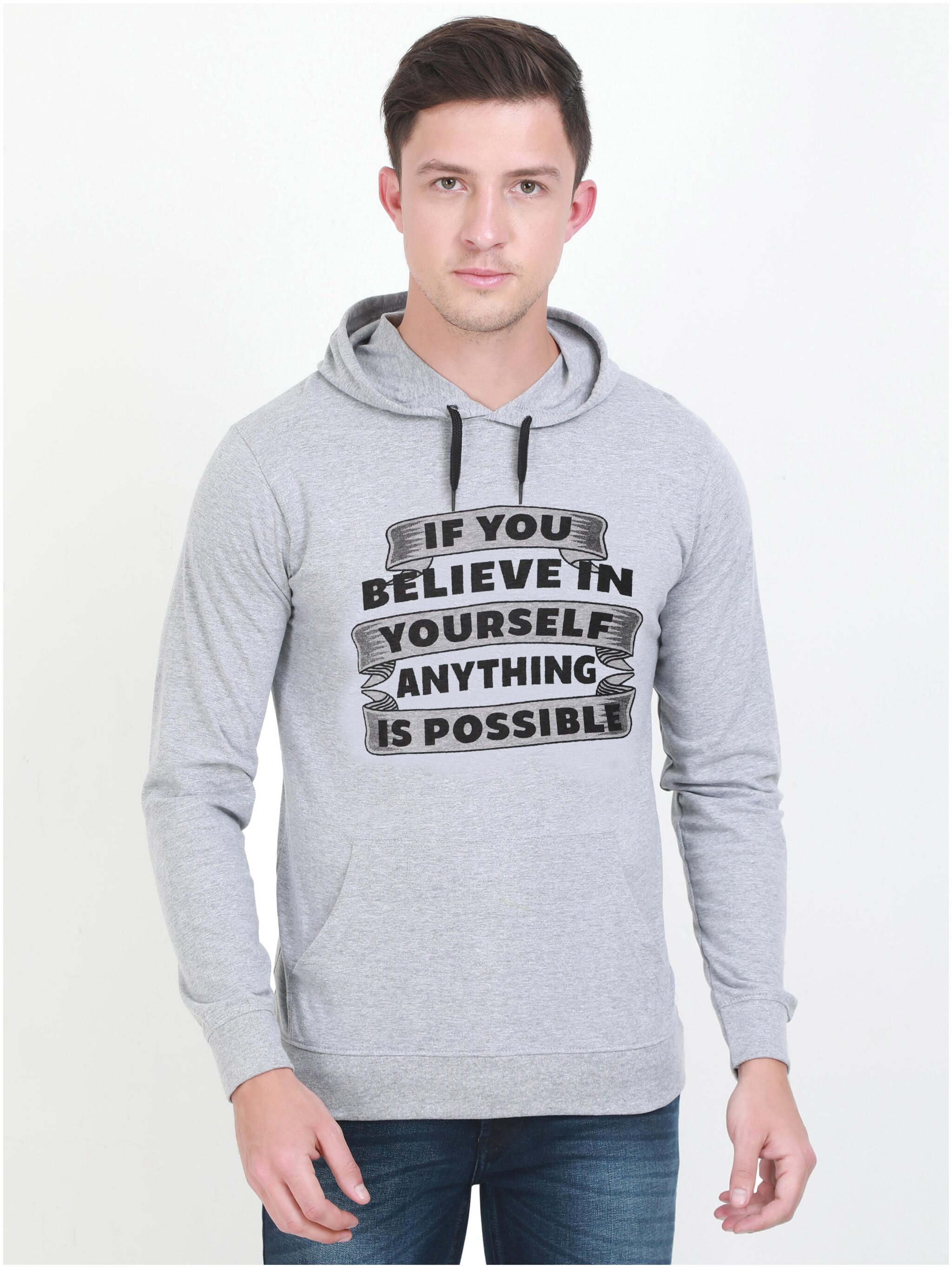 

Fleximaa Men Grey Hooded Hoodie
