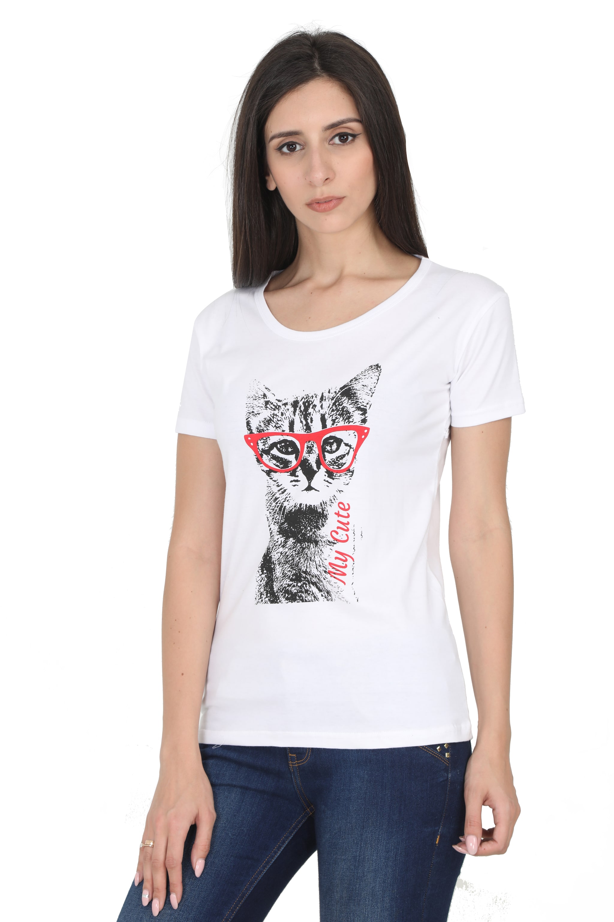 

Fleximaa Women White Regular fit Round neck Cotton T shirt