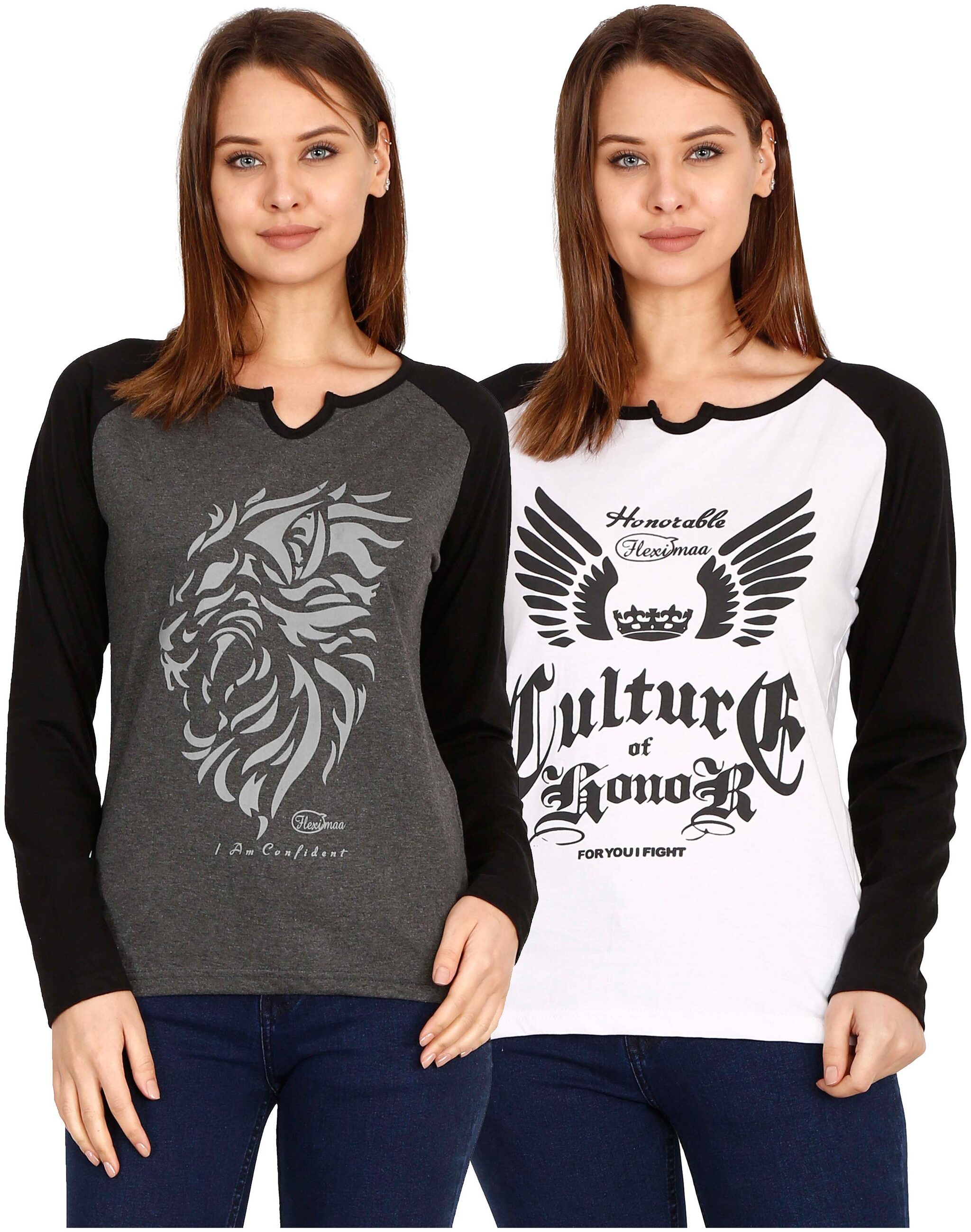 

Fleximaa Women Multi Regular fit Round neck Cotton T shirt