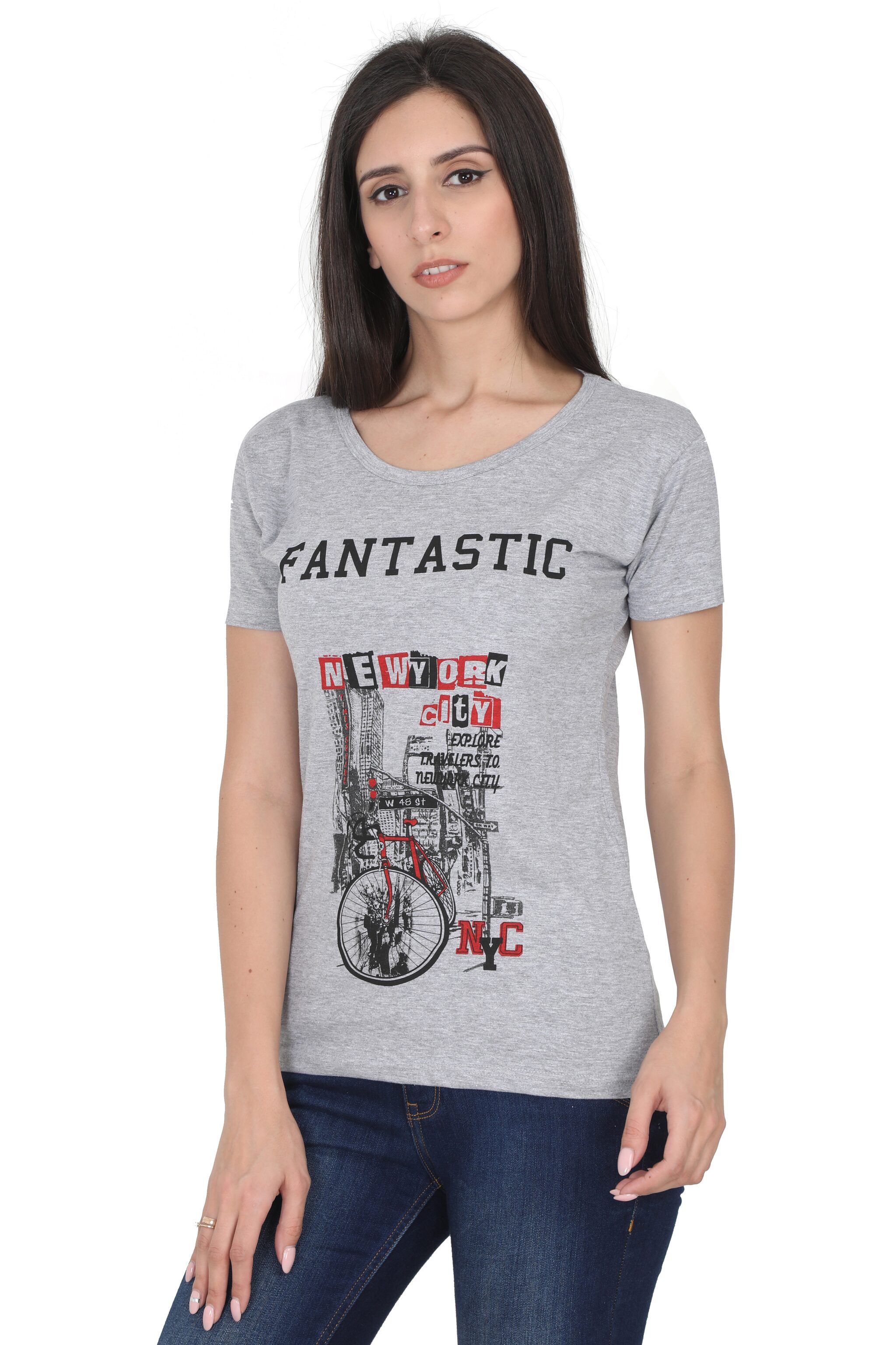 

Fleximaa Women Grey Regular fit Round neck Cotton T shirt