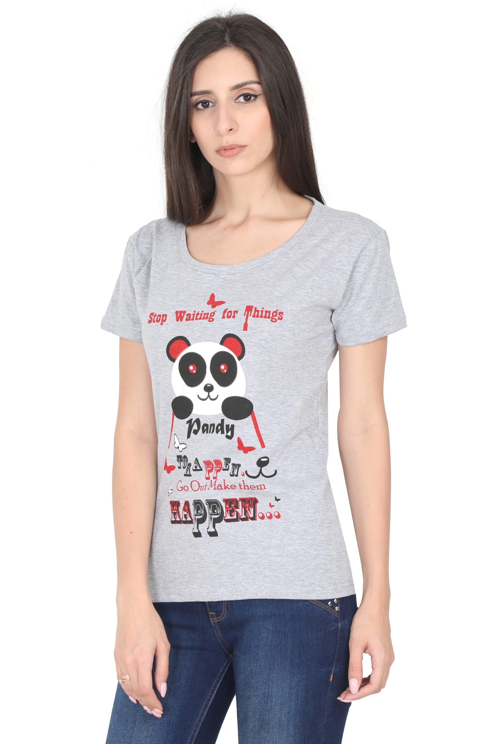 

Fleximaa Women Grey Regular fit Round neck Cotton T shirt