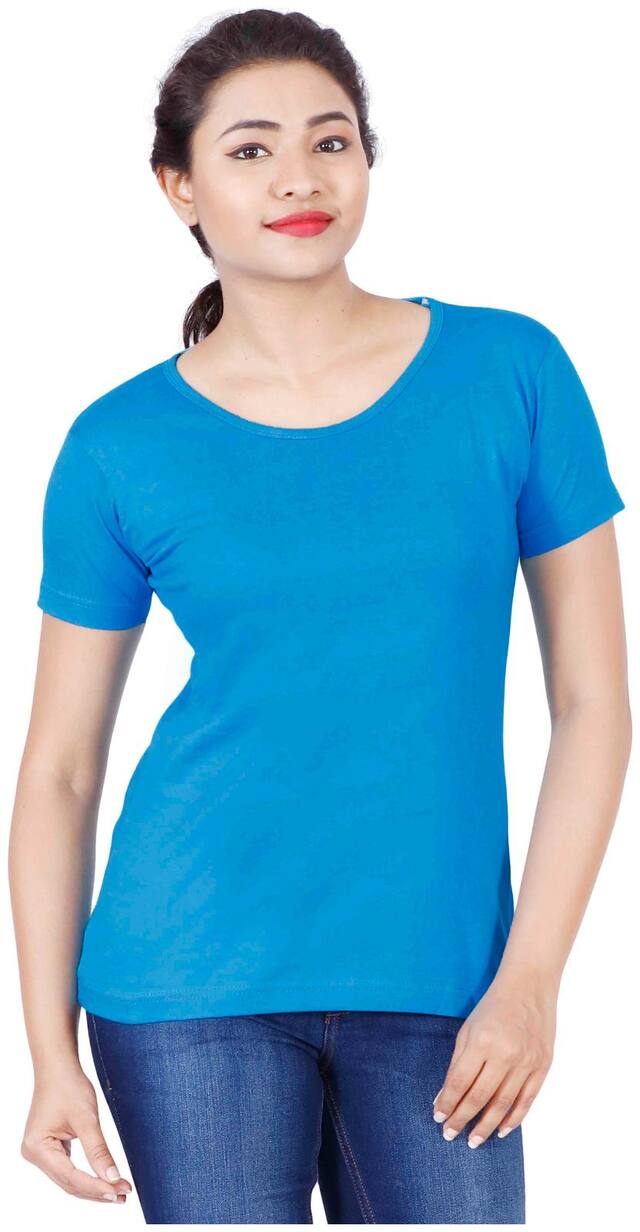 Fleximaa Women's Cotton Round Neck T-shirt Plain Blue Color L Size