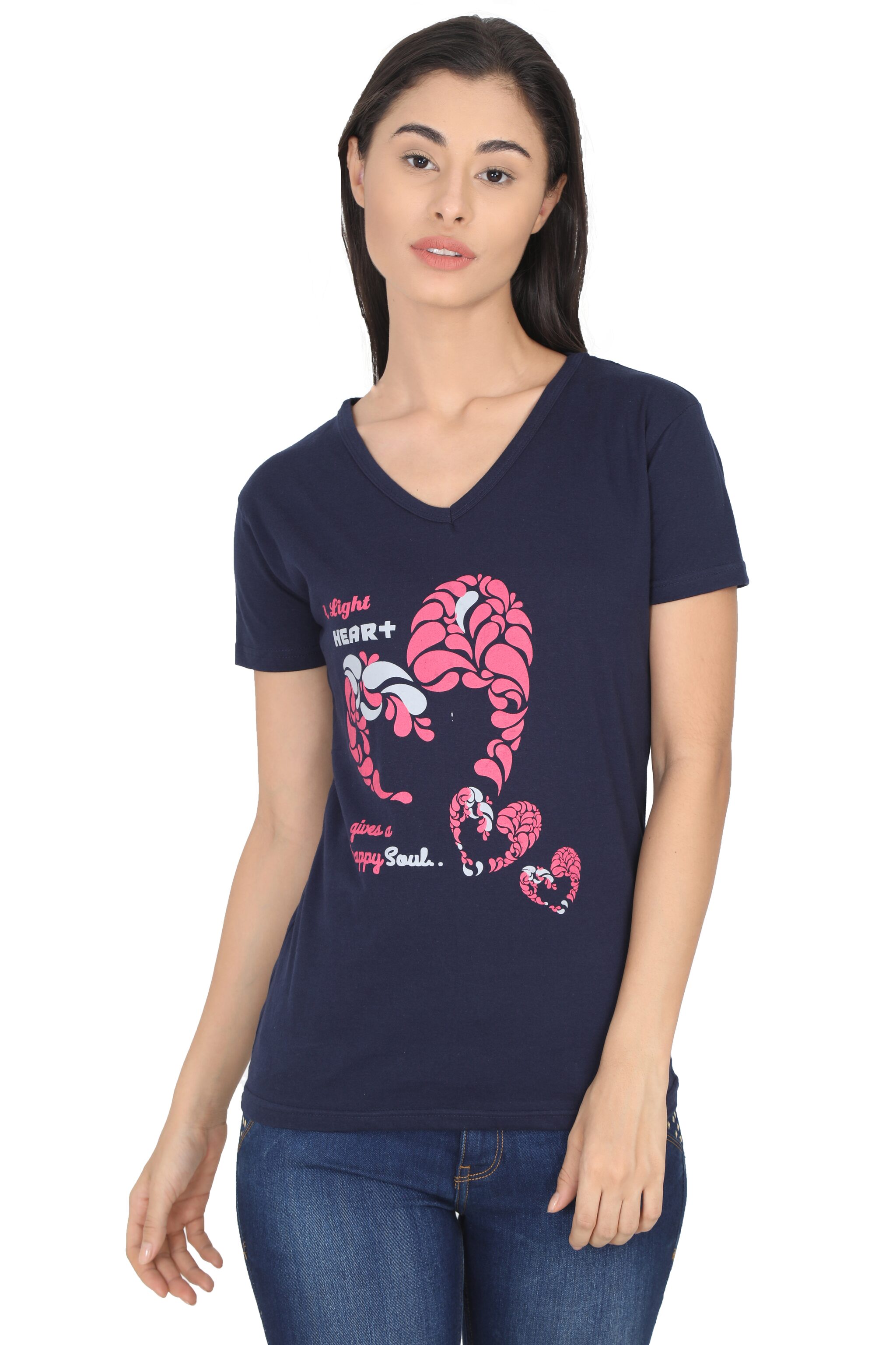 

Fleximaa Women Cotton Printed Navy Blue T Shirt