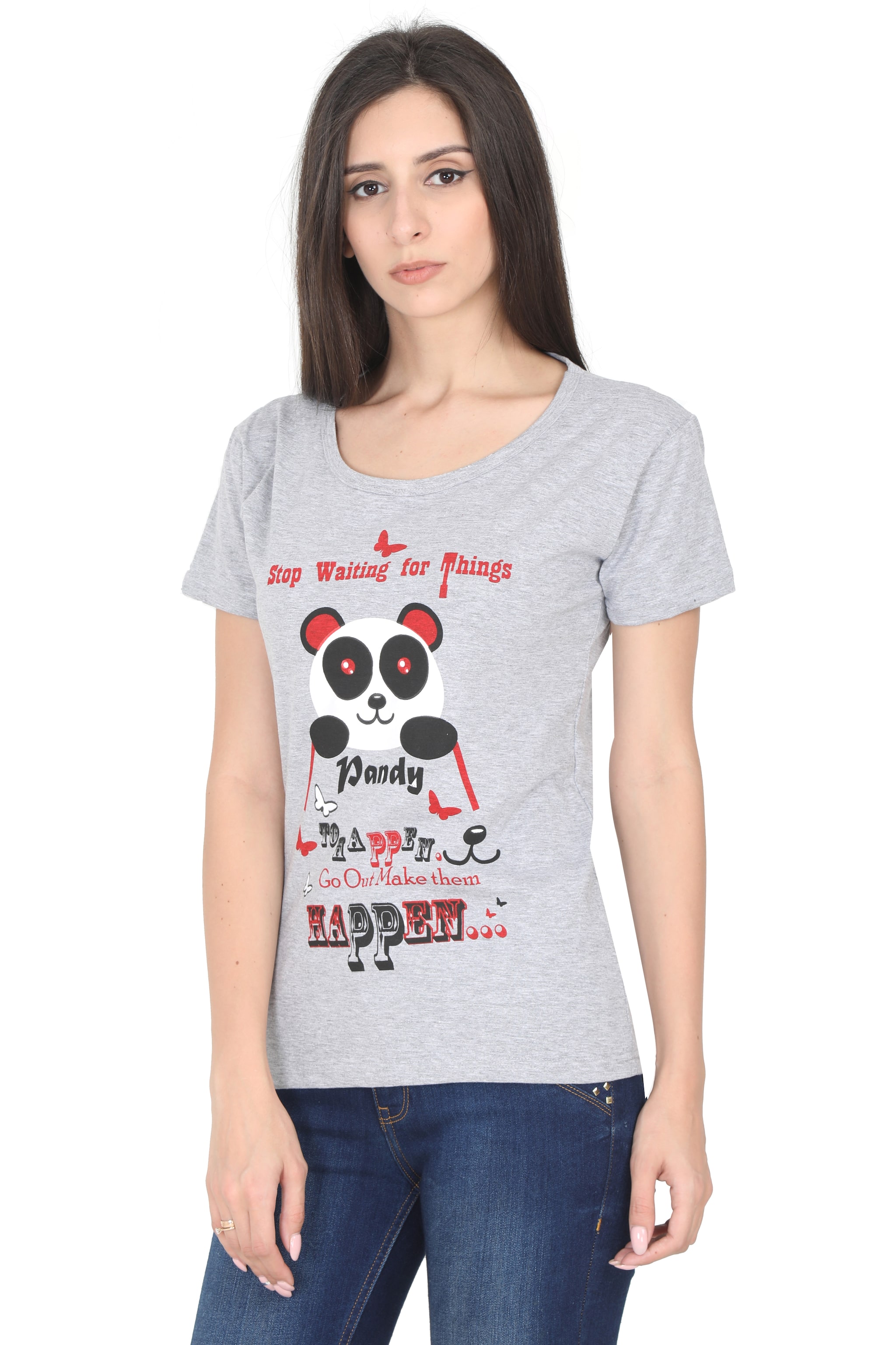 

Fleximaa Women Grey Regular fit Round neck Cotton T shirt
