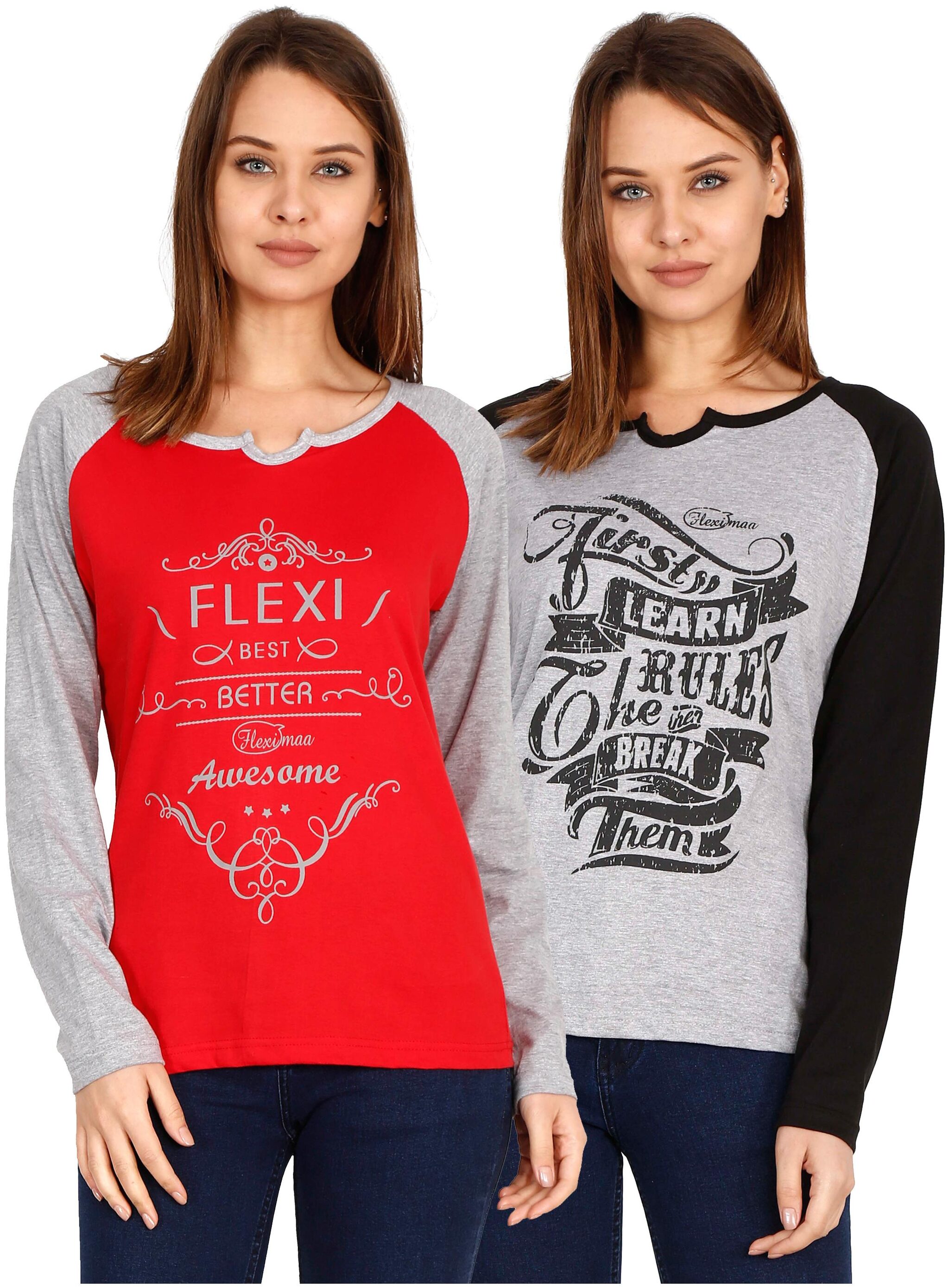 

Fleximaa Women Multi Regular fit Round neck Cotton T shirt