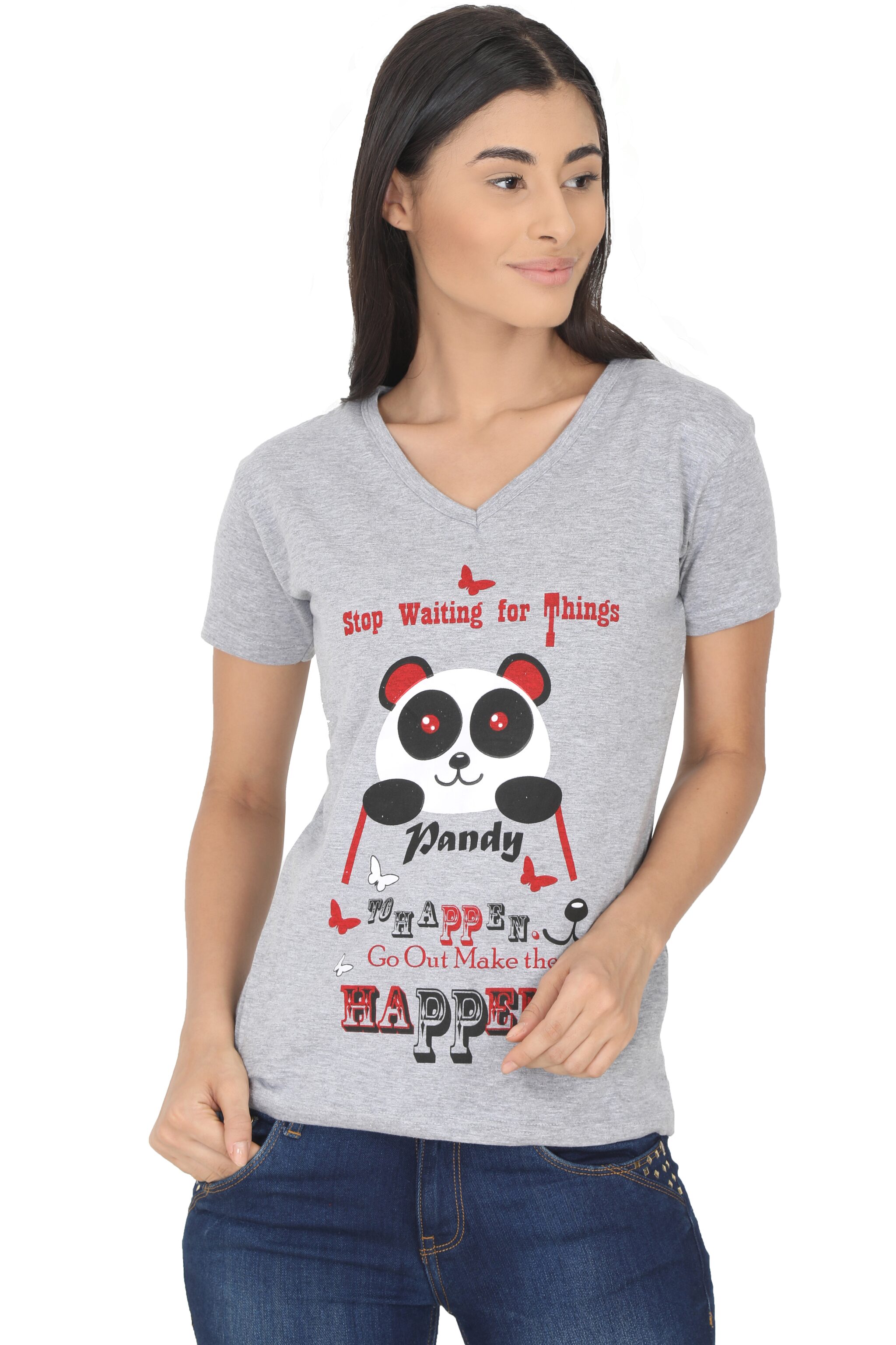 

Fleximaa Women Grey Regular fit V neck Cotton T shirt