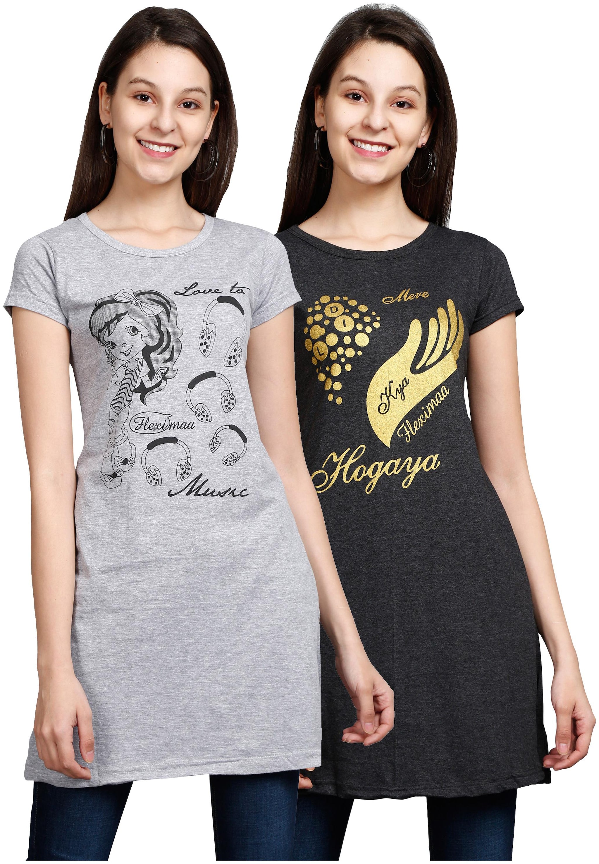 

Fleximaa Women Grey Regular fit Round neck Cotton T shirt