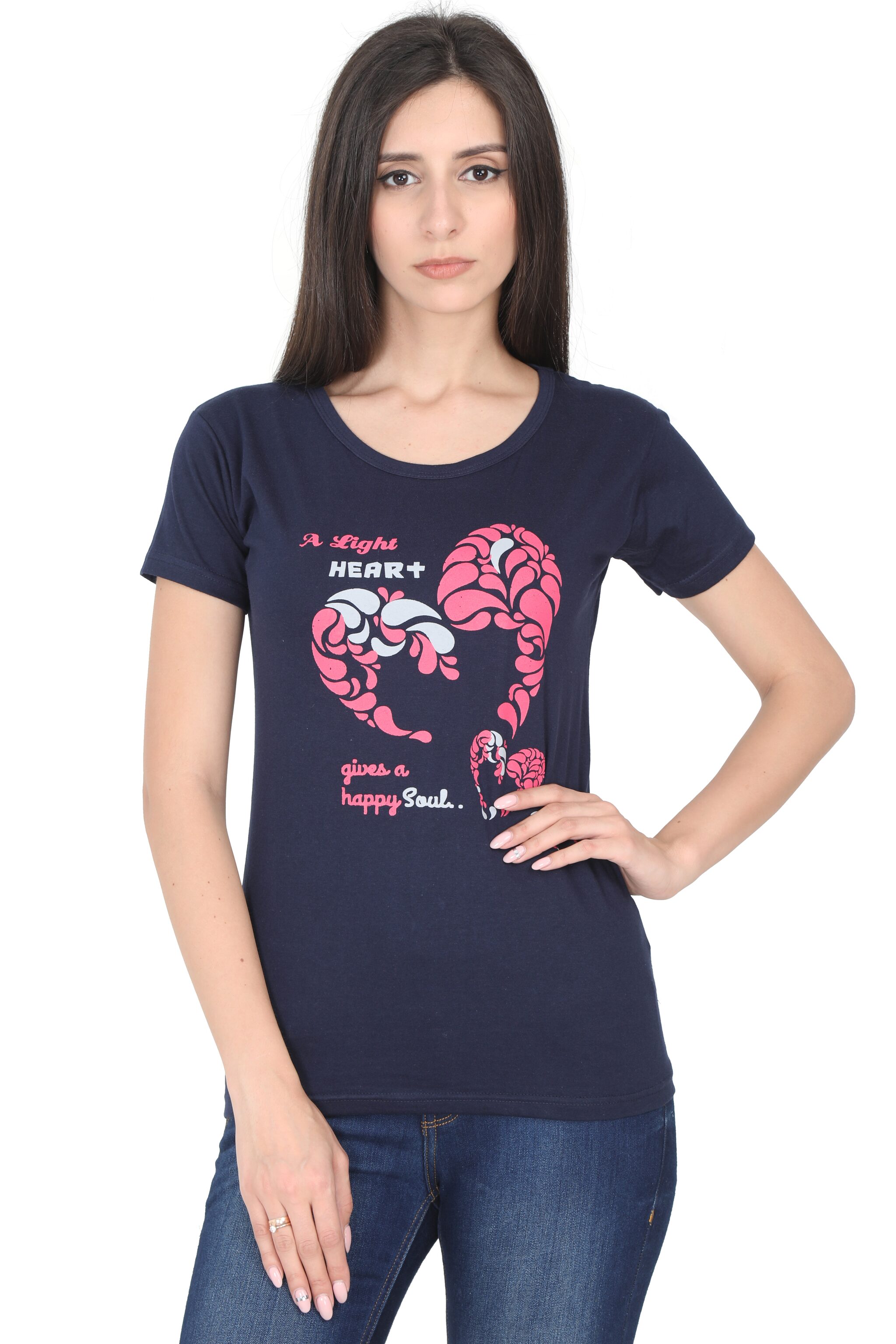 

Fleximaa Women Cotton Printed Navy Blue T Shirt