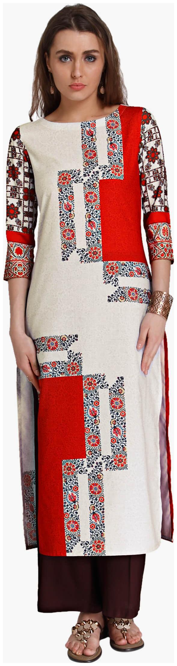 

NAARI Women White Printed Straight Kurti