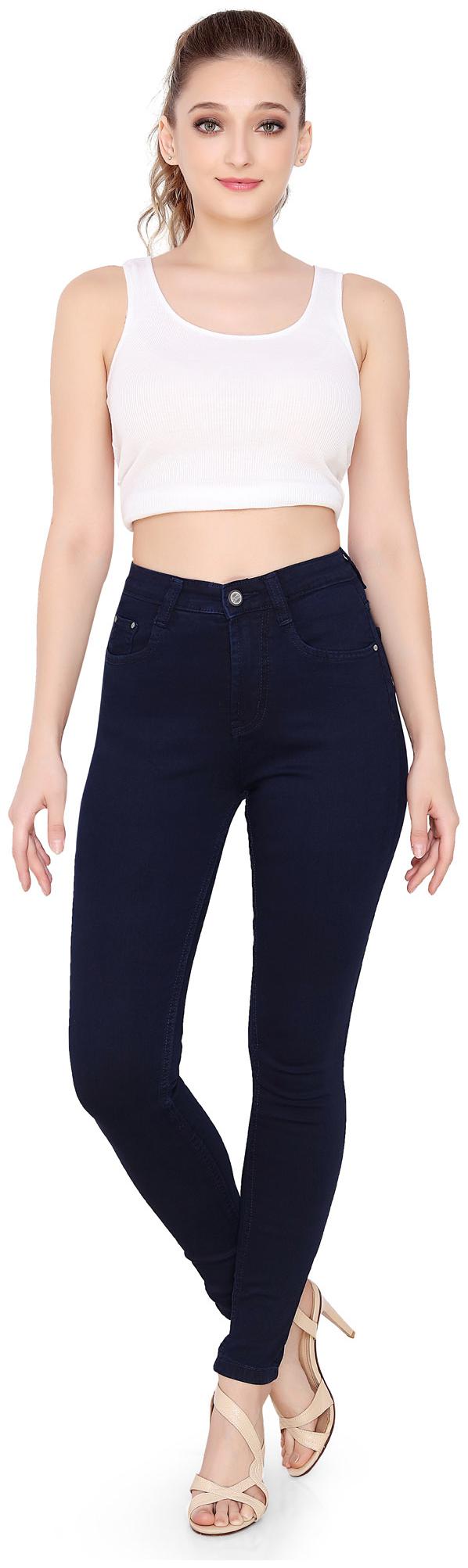 

Flirt Nx Women s Single Button High Waist Navy Blue Denim Solid Stretchable Jeans