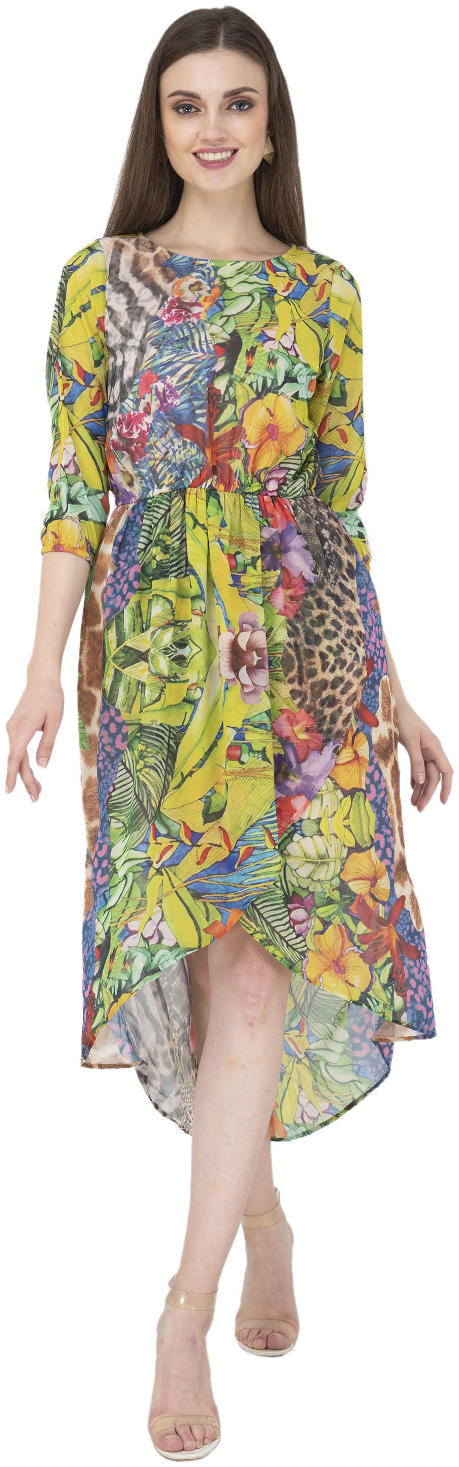 

FLIRTIVARIUS Yellow Printed A-line dress