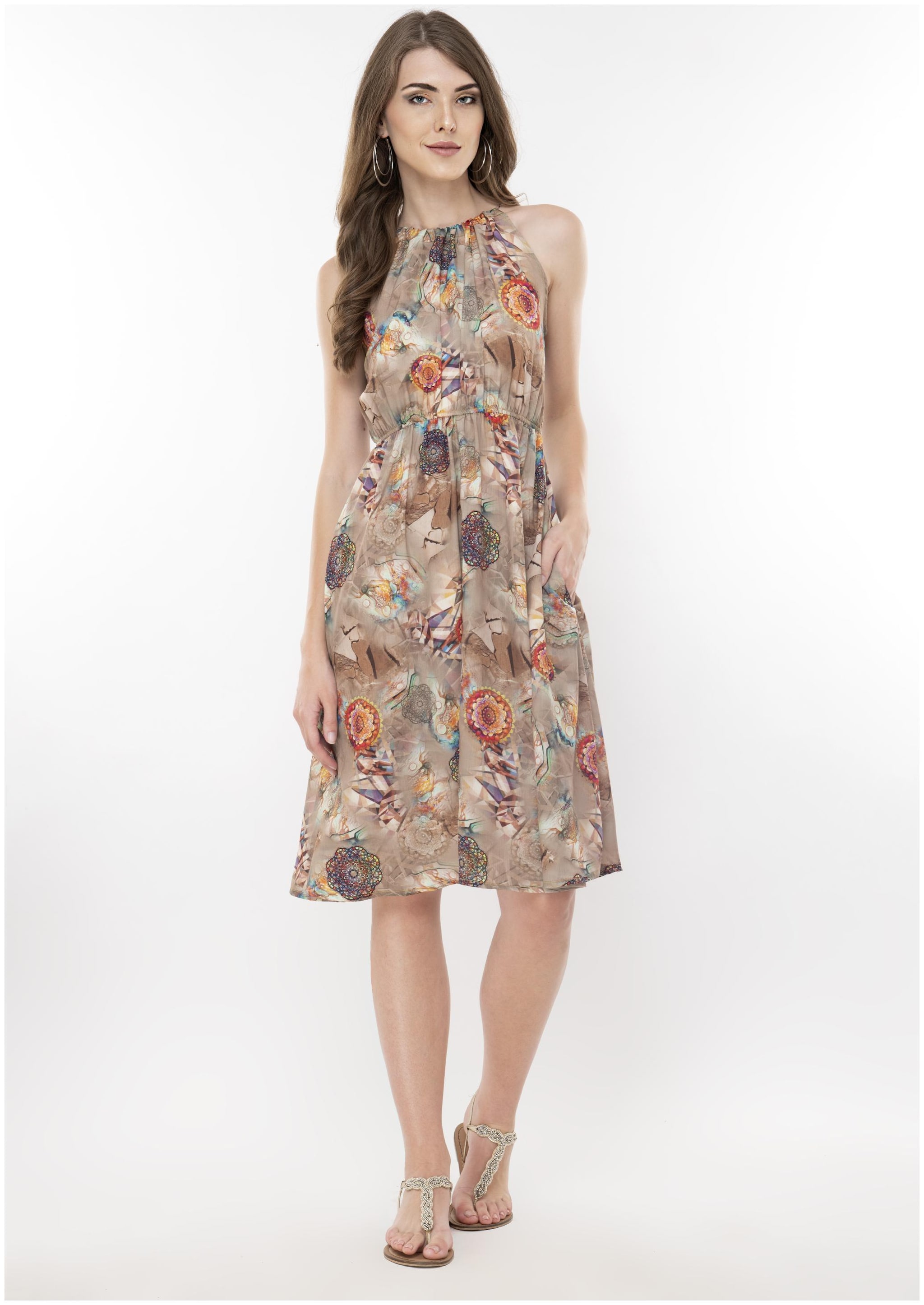 

FLIRTIVARIUS Brown Printed A-line dress
