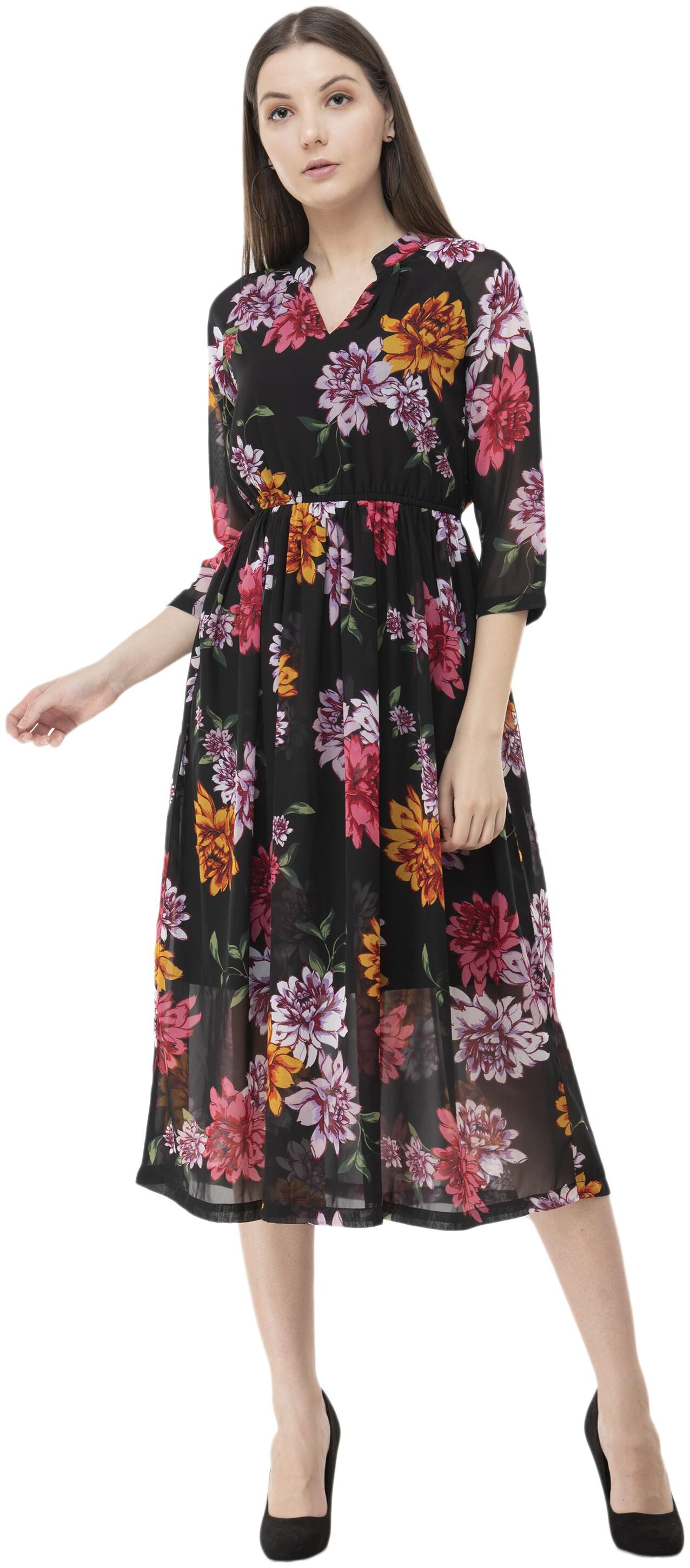 

FLIRTIVARIUS Black Floral A-line dress