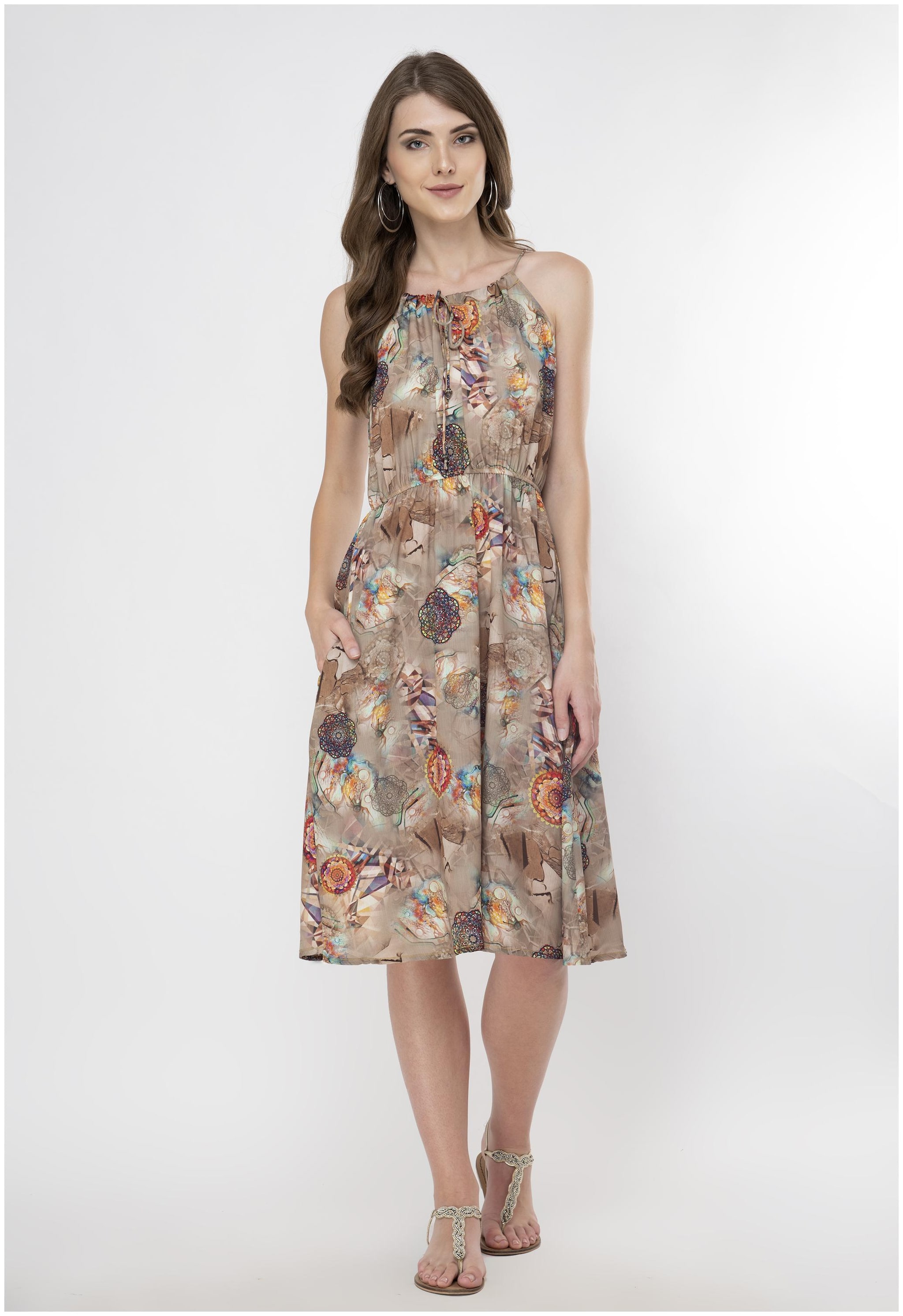 

FLIRTIVARIUS Brown Printed A-line dress