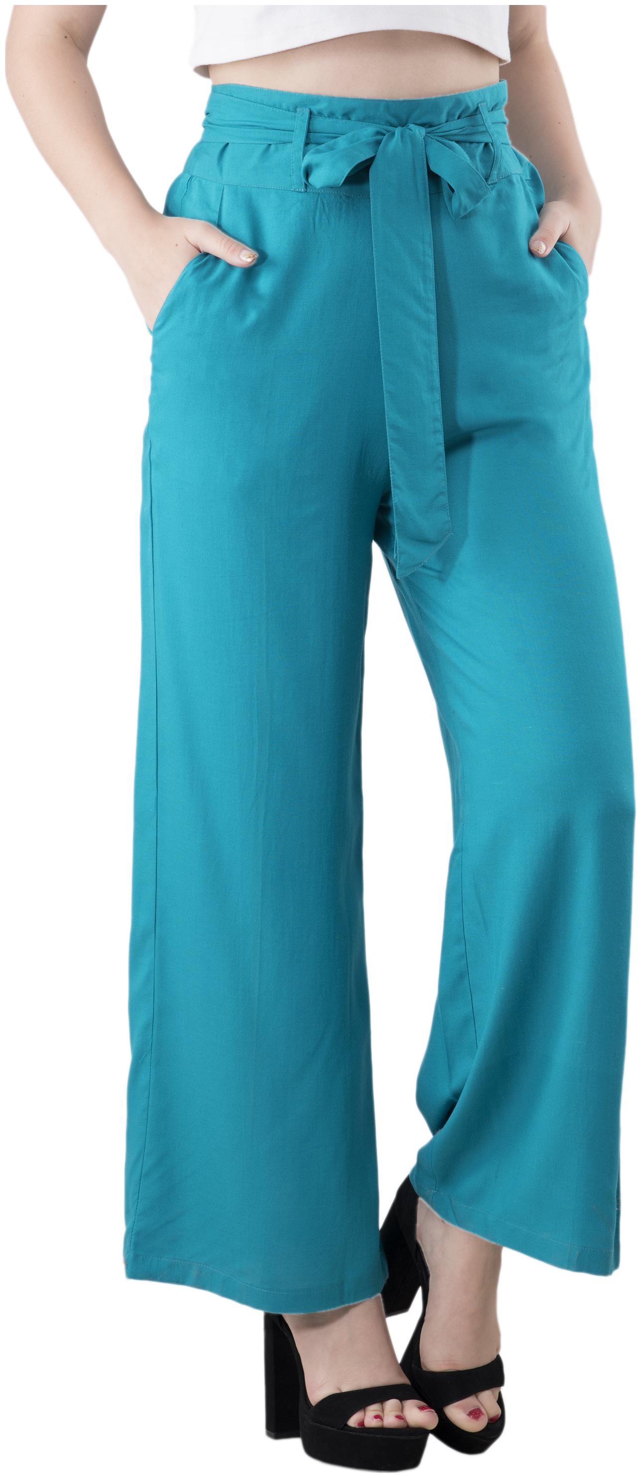 

FLIRTIVARIUS Blue Solid Straight Palazzo