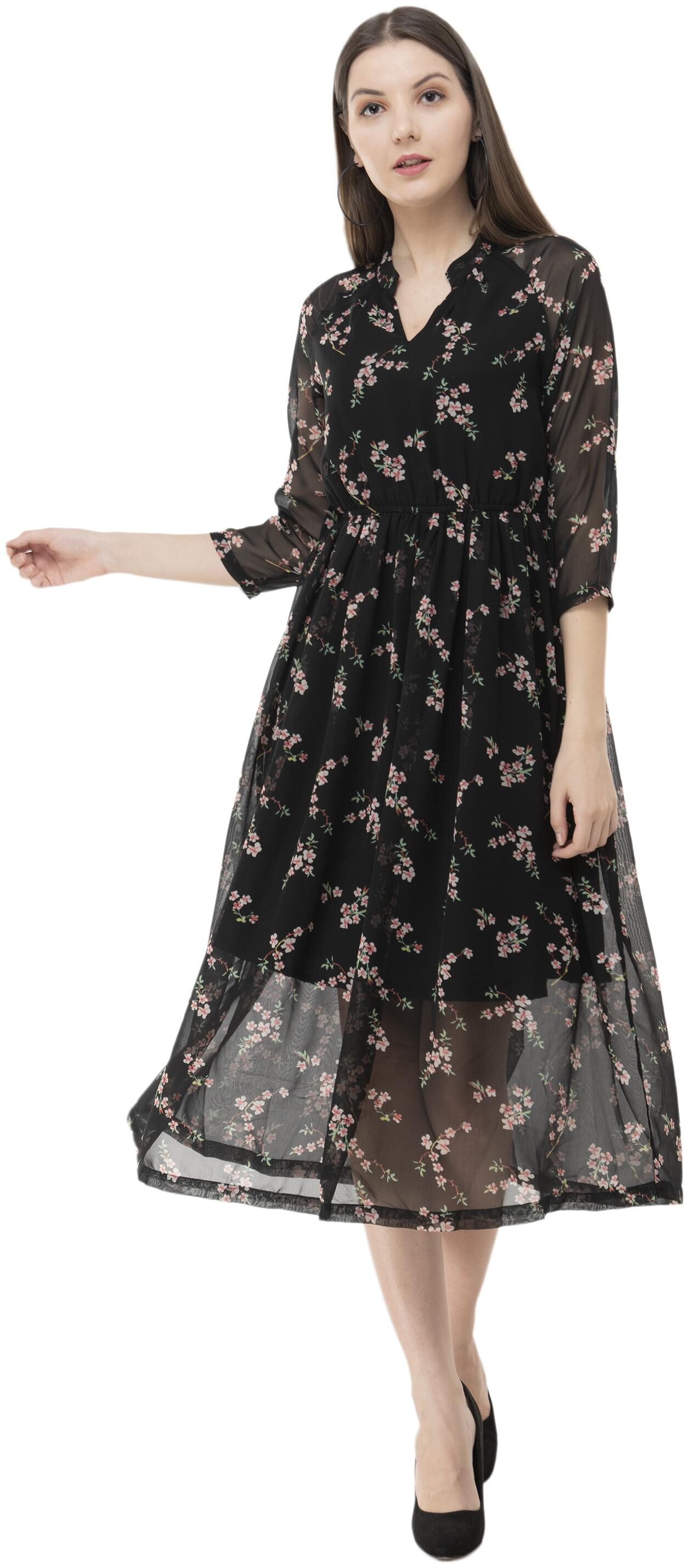 

FLIRTIVARIUS Black Floral A-line dress