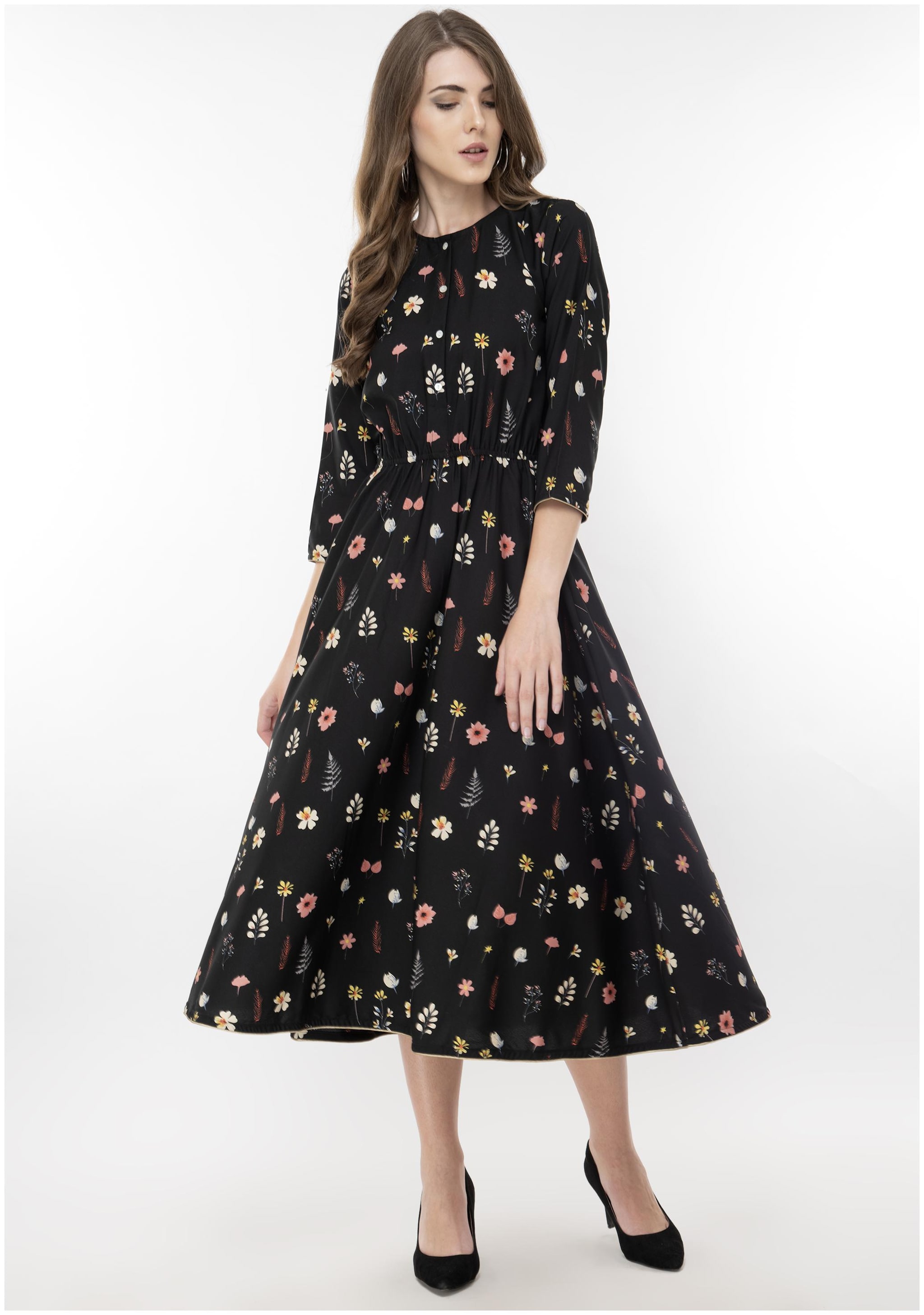 

FLIRTIVARIUS Black Printed A-line dress