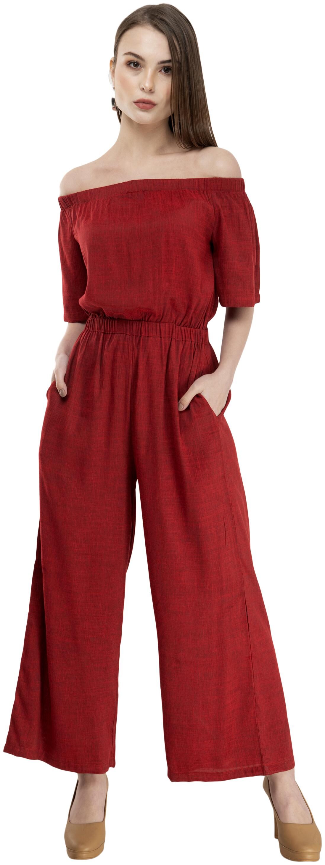 

FLIRTIVARIUS Solid Jumpsuit - Red