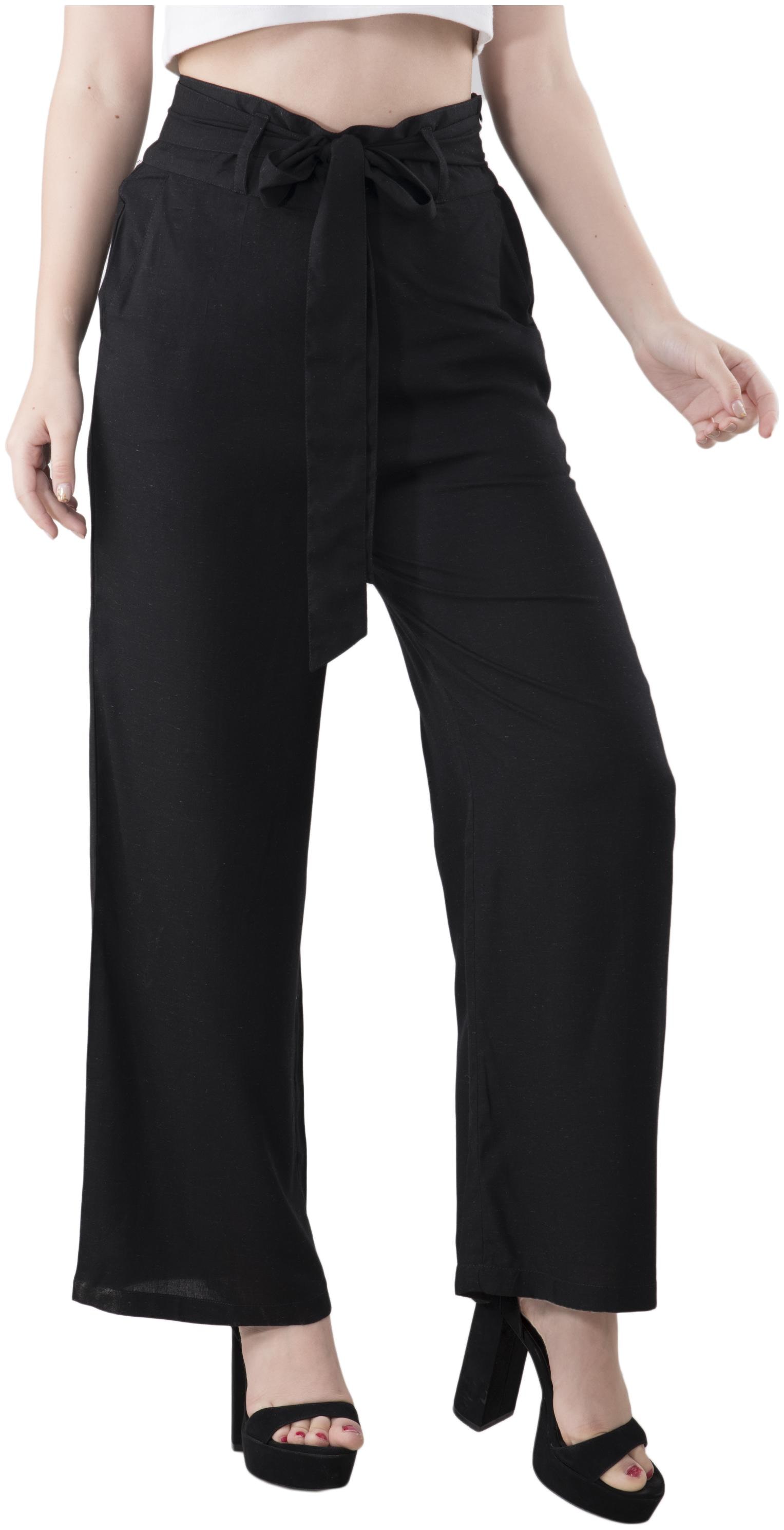

FLIRTIVARIUS Black Solid Straight Palazzo