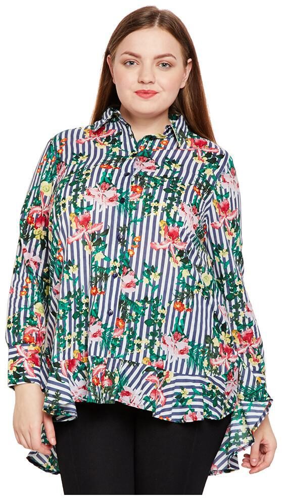 

OXOLLOXO Women White Striped Regular Fit Shirt