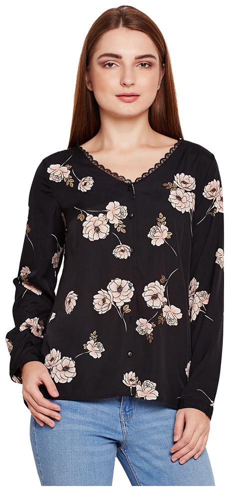 

OXOLLOXO Women Black Printed Regular Fit Shirt
