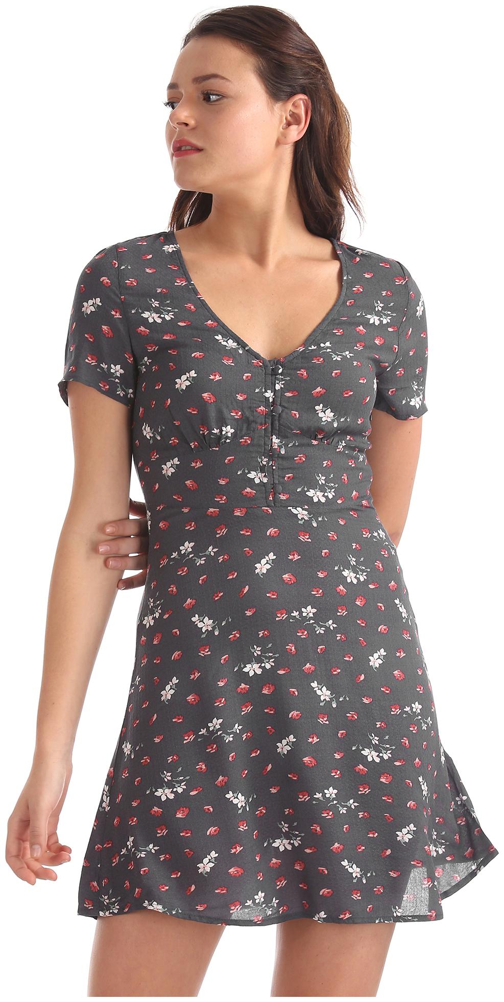 

Aeropostale Grey Printed Fit flare dress