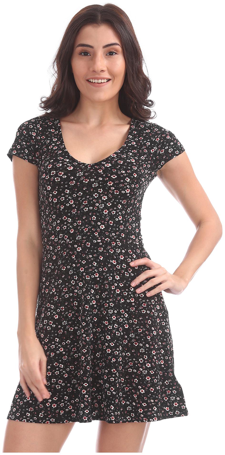 

Aeropostale Black Printed Fit flare dress