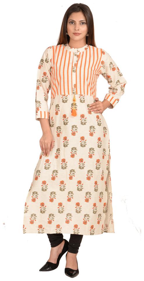

Fab Attire Women Beige Printed Straight Kurti