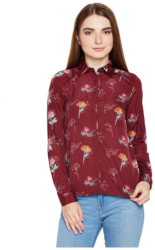 

OXOLLOXO Women Maroon Printed Regular Fit Shirt