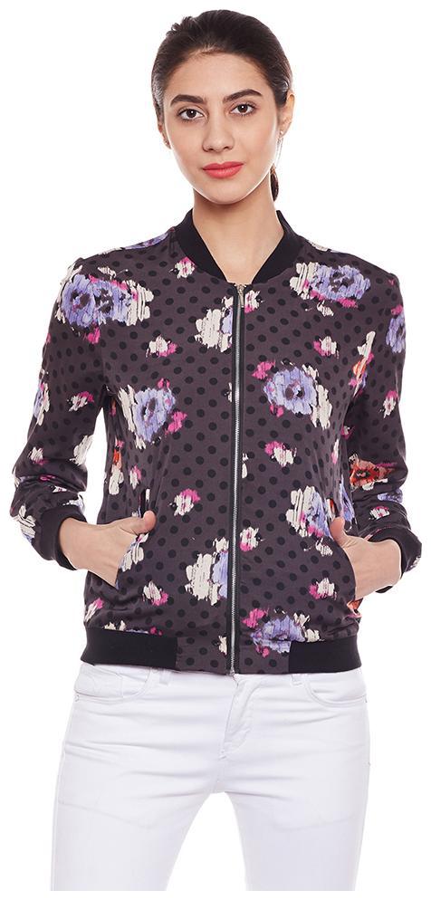

OXOLLOXO Women Printed Bomber Jacket - Black