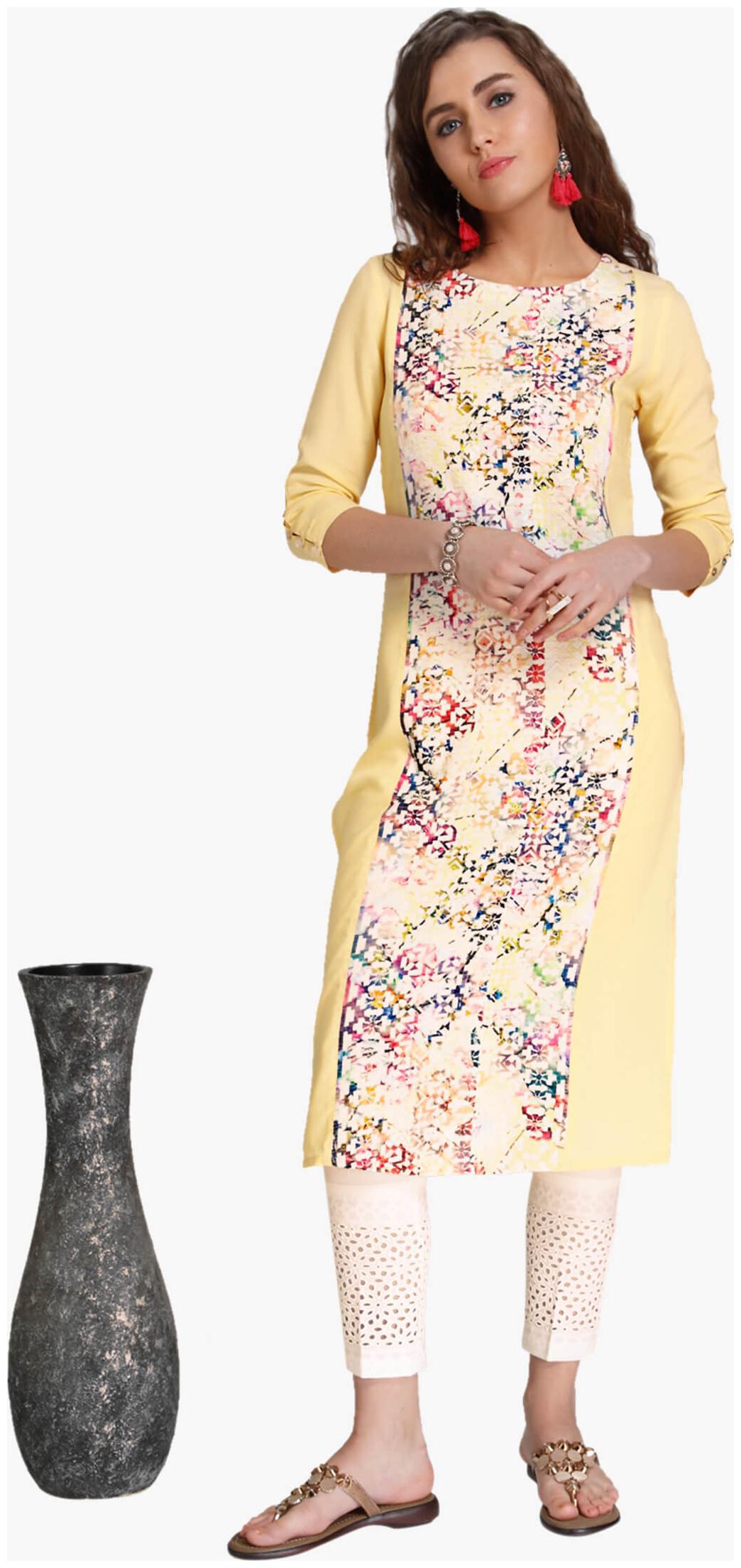 

NAARI Women Yellow Embroidered Straight Kurti