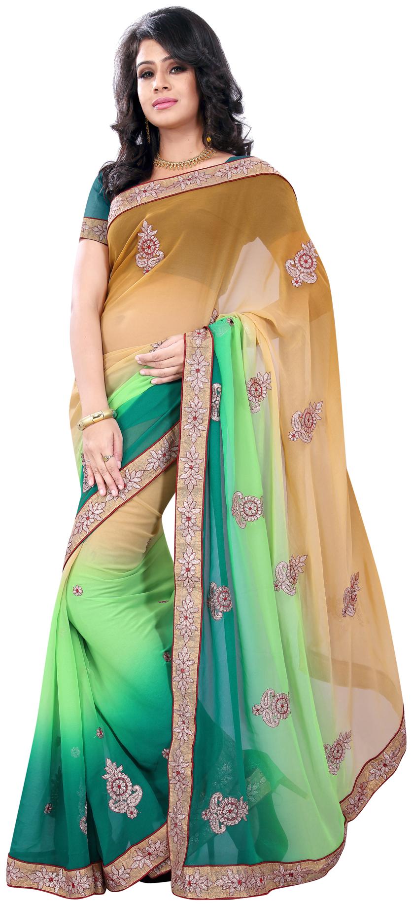 

Florence Beige And Green Georgette Saree