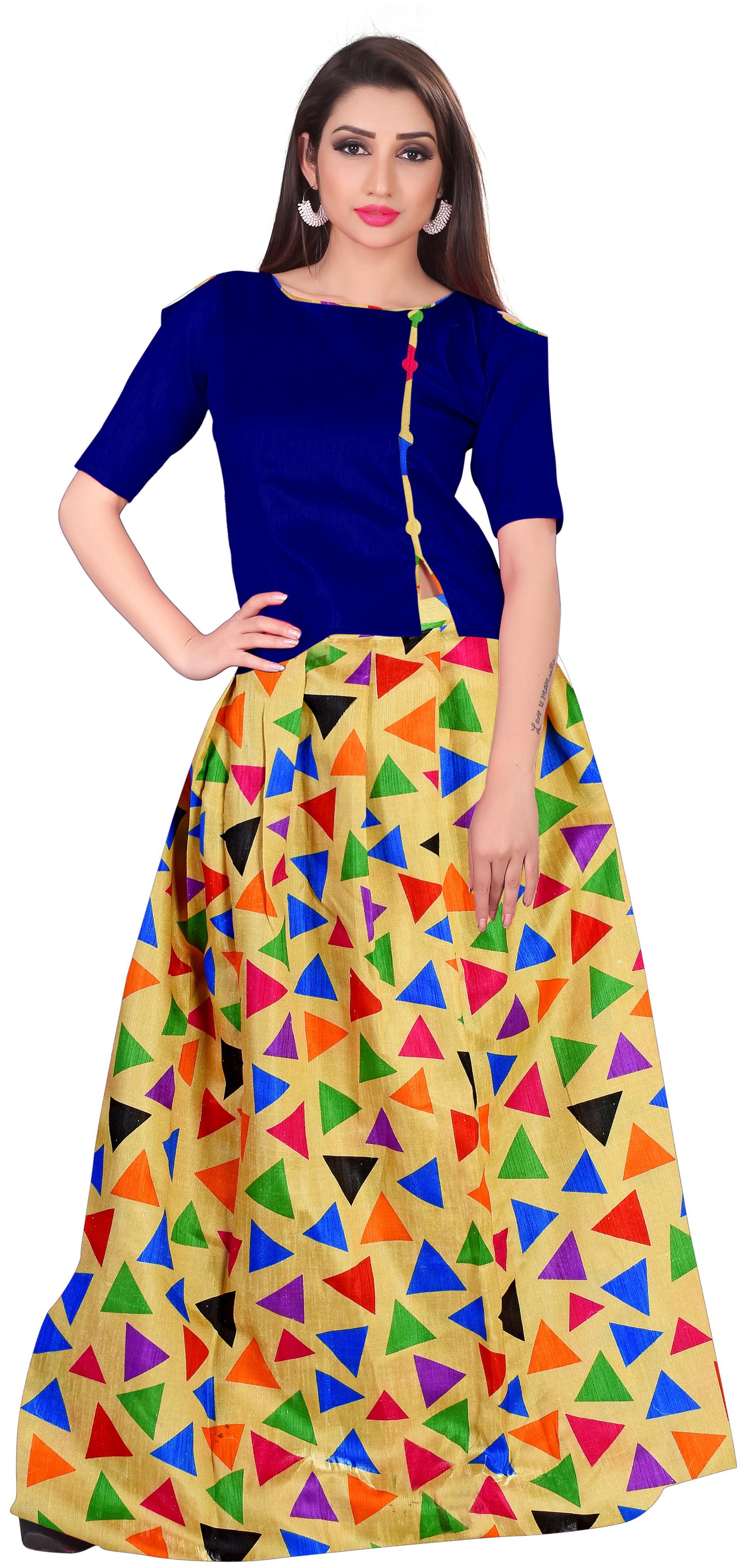 

Florence Beige Bangalore Satin Silk Geometric Print Lehengha Choli