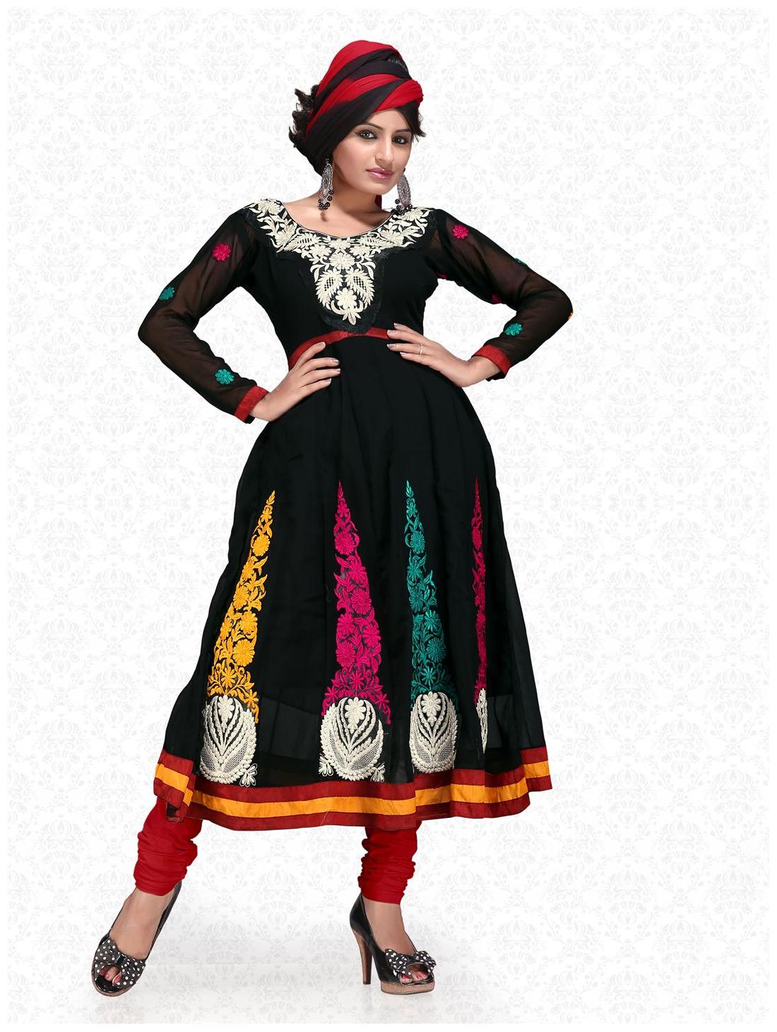 

Florence Black Unstitched Kurta fabric With dupatta Dress Material